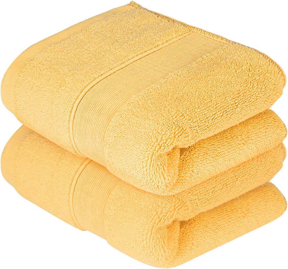 Lirex 2-Pack Hand Towel Set, 35 x 75 cm Ultra Soft Premium 650GSM Hand Towels for Bathroom, 100% Long Staple Cotton - Yellow