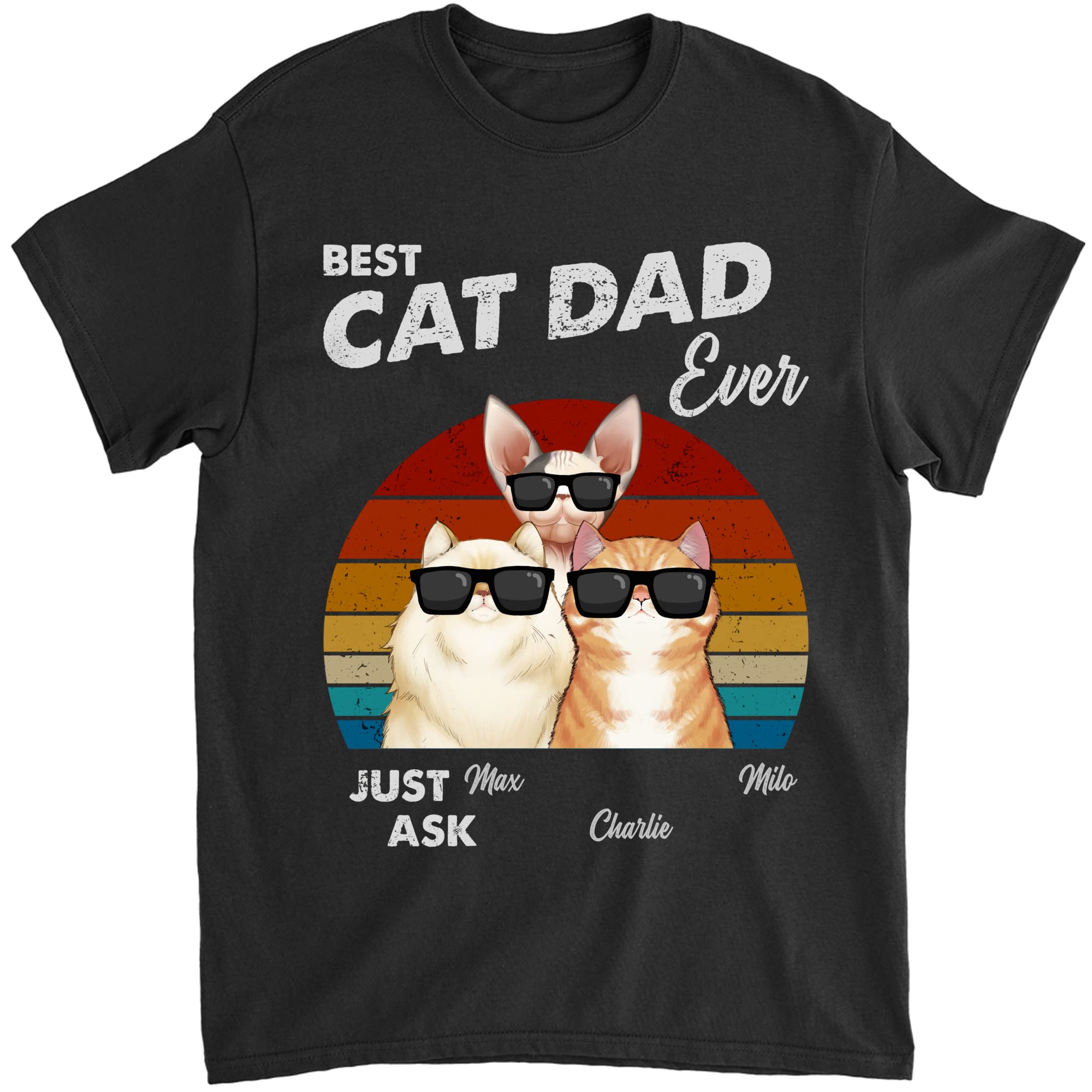 Gossby Personalized Best Cat Dad Ever Shirt - Retro Sunset Custom Name Tee Father's Day 2026 Gift for Cat Owner