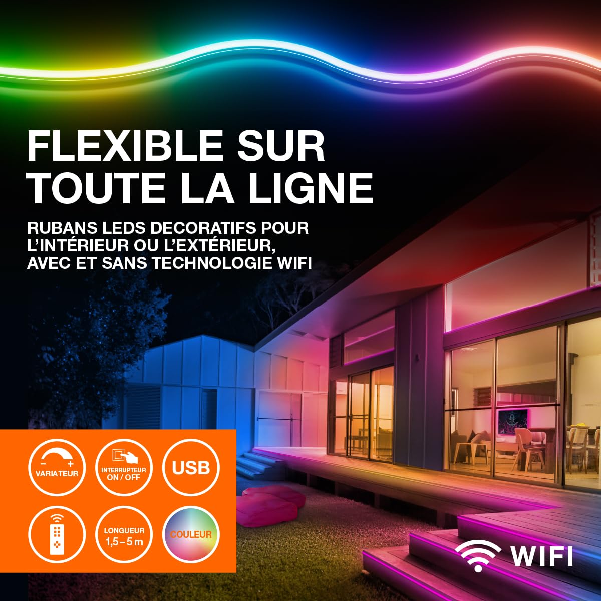 LEDVANCE Luminaire mural et plafonnier: adapté à toutes surfaces | NEON DIGITAL FLEX / 23 W | RGB | silicone | IP44