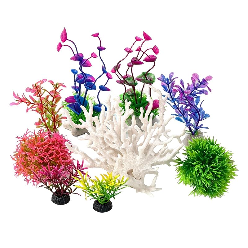 Enfeite de coral para aquário com plantas decorativas Tinoaly, 9 peças