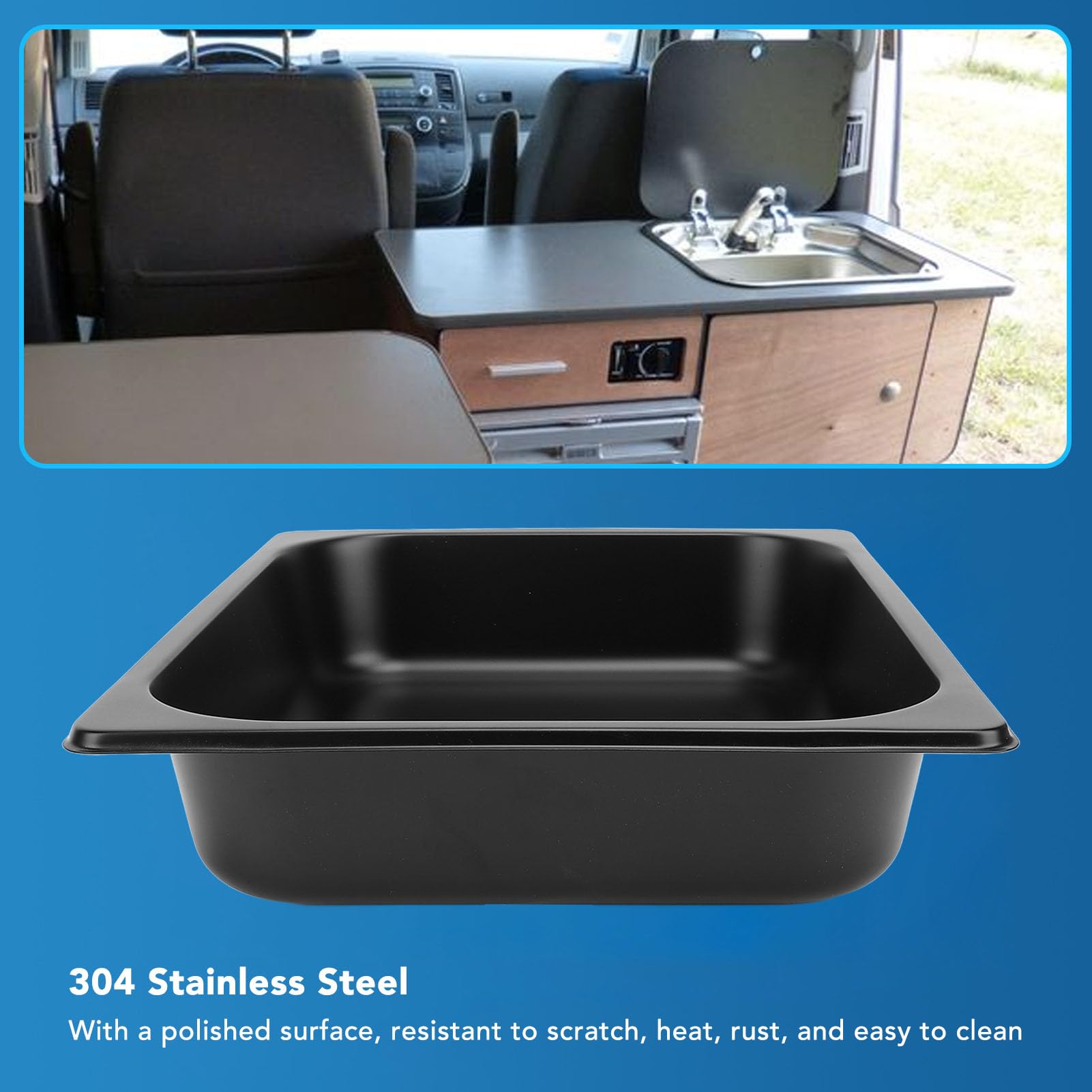 Fregadero Cuadrado para RV, 298 X 238 X 65 Mm, Lavabo de Acero Inoxidable 304, Fregadero de Cocina, Baño con Drenaje Rápido, Fregadero de Cocina de un (Pulverización de plástico
