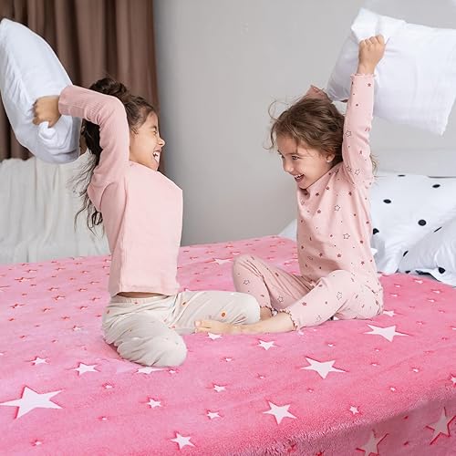 Miniatura 4 de Manta Preppy que Brilla en la Oscuridad, Manta Rosa con Estrellas para Niñas, Mantas de Forro Polar, Regalos de Cumpleaños para Niños, Manta Suave