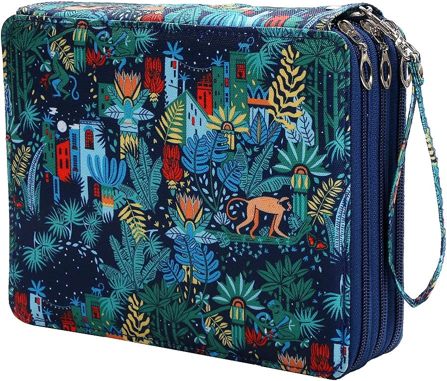 Lbxgap Estuche para lápices Jungle con 120 ranuras de tela Oxford, con ranura para lápices, organizador con práctico envoltorio portátil, soporte