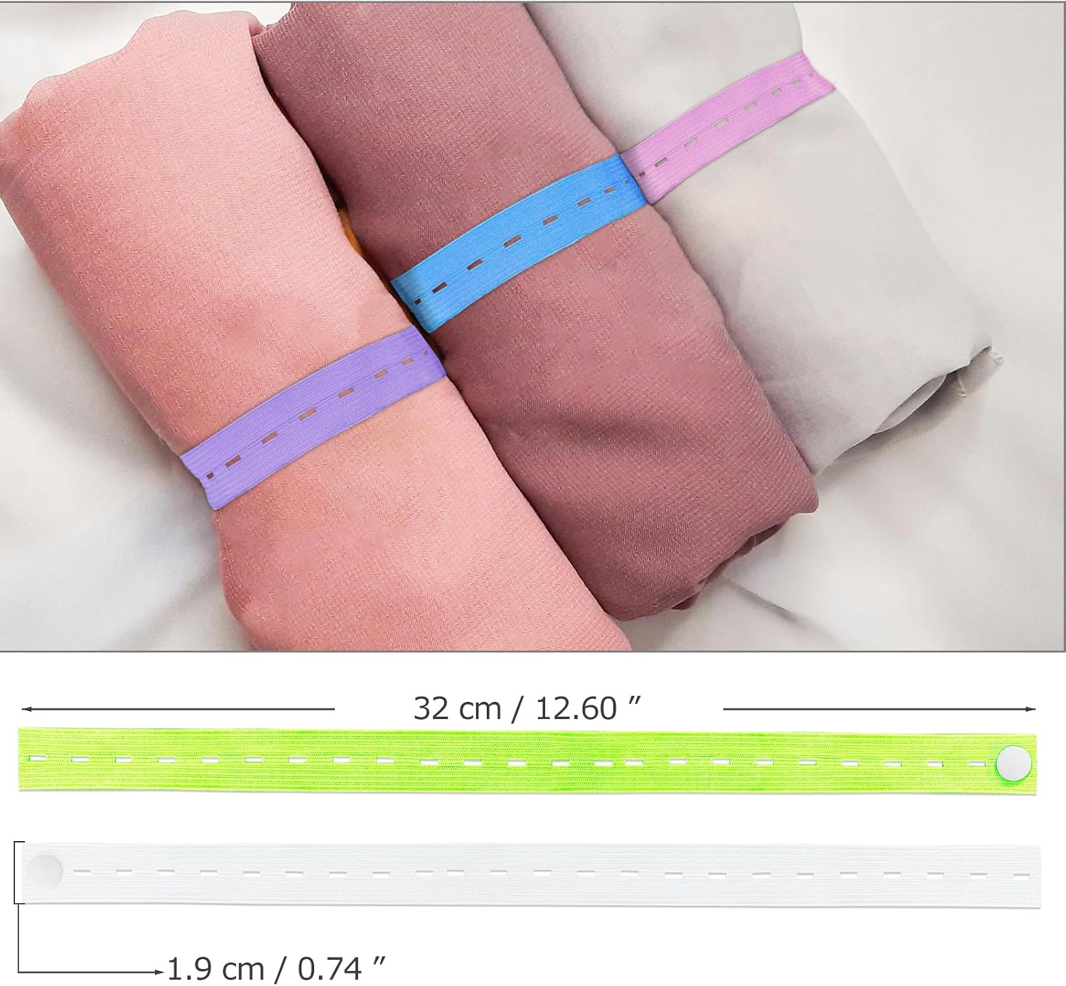 60Pcs Roll-up Clothes Storage Elastic Band, Adjustable Clothing Storage Binding Strap with Button and Buttonholes for Travel Luggage, Drawer, Closet, Mixed