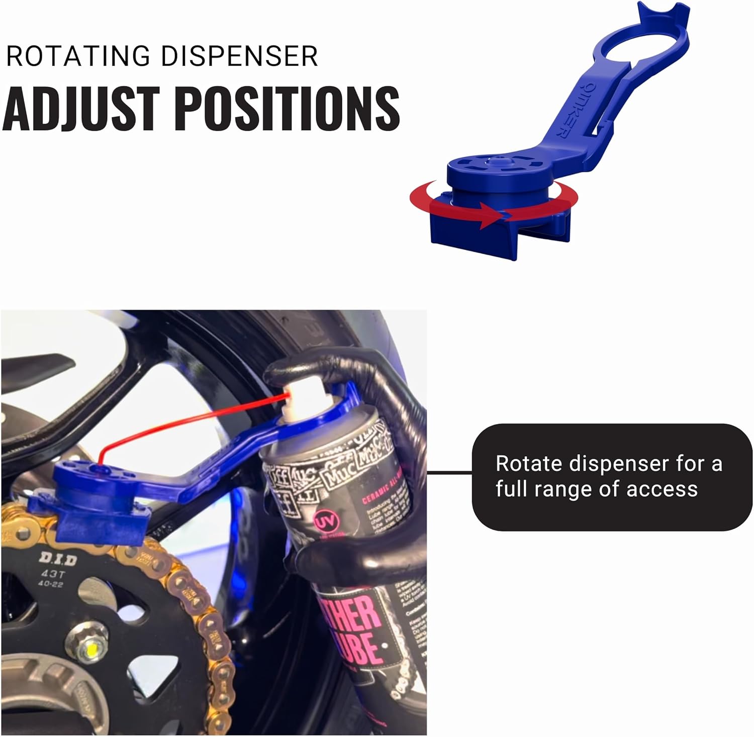 Oinker Motorcycle Chain Lube Applicator | Mess-Free Chain Wax, Chain Cleaner Attachment | for 520 Chain Size