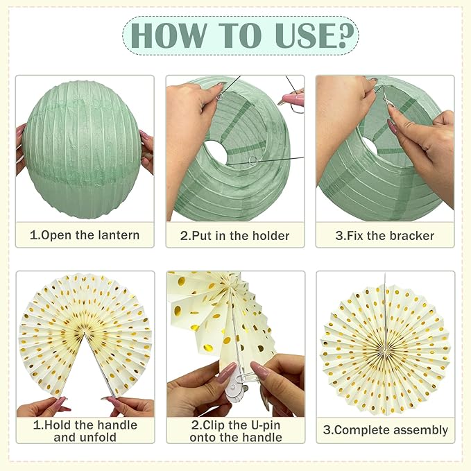 Kit Decoración Fiesta Verde Salvia Dorado 17 Piezas miniatura 3