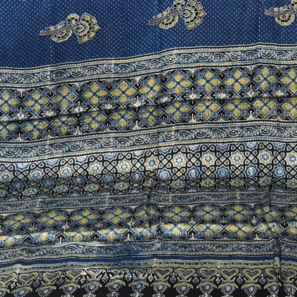 Image of Ethnics of Kutch Womenss Ajrakh Modal Silk Natural Dye Hand Block Print Saree with Blouse Piece - 5.5 Mtr Length