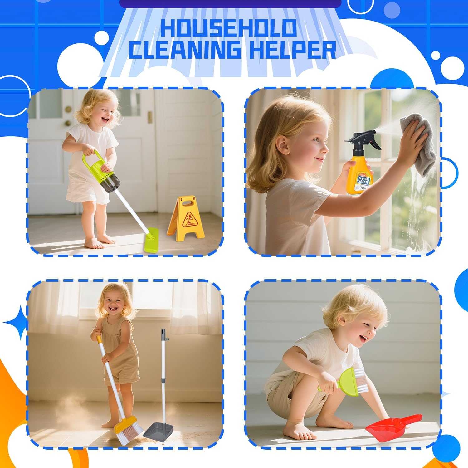 Kids Cleaning Toy Set, 22PCS Toddler Cleaning Set with Real Working Vacuum, Mop & Spray Bottle, Educational Role Play Househlod Carts Toys for Toddlers Ages 3-8, for Boys Girls (Red)