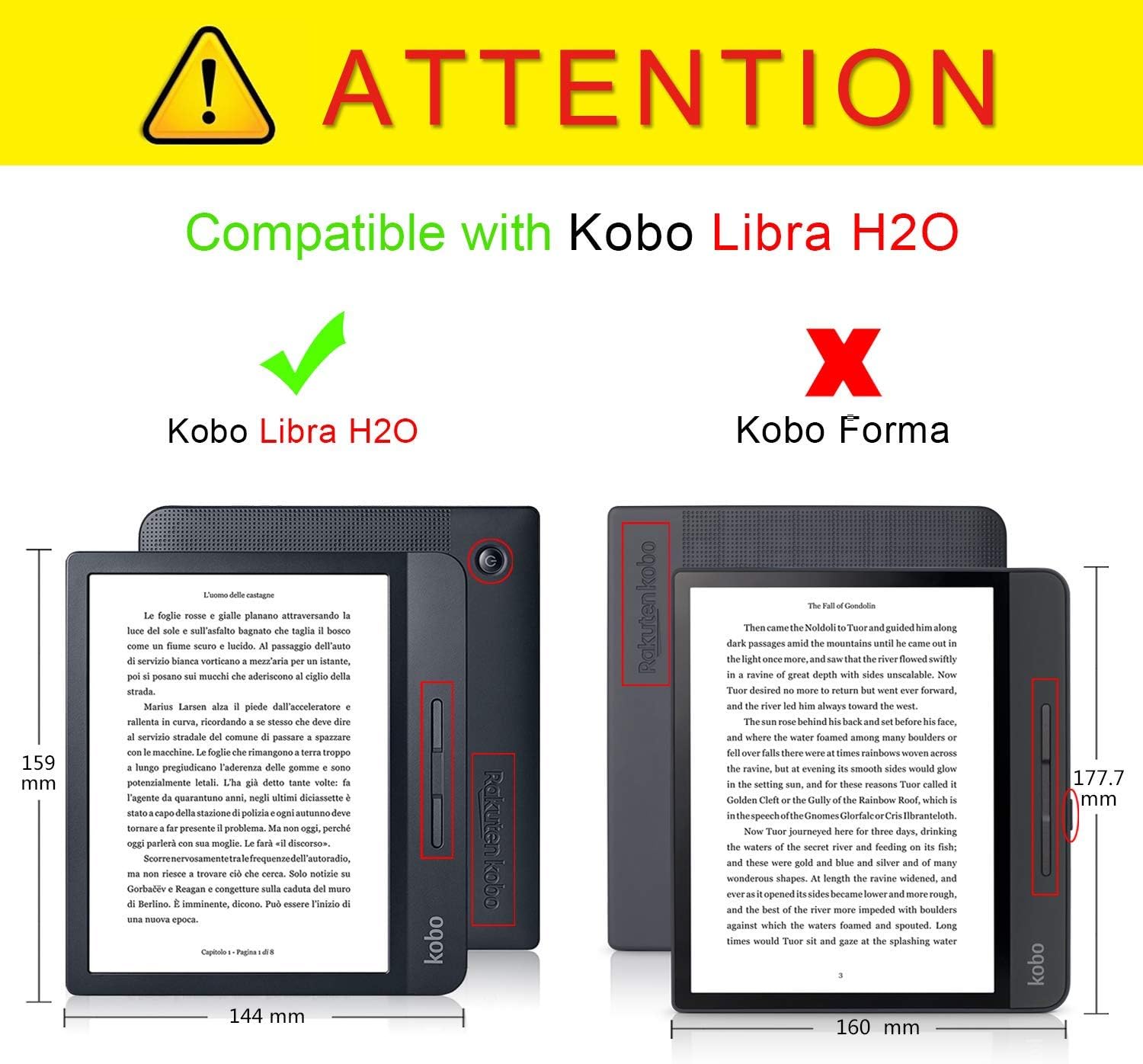 Kepuch Custer Case Compatible for Kobo Libra H2O/ Tolino Vision 5,Ultra-Thin PU-Leather Hard Shell Cover - Black