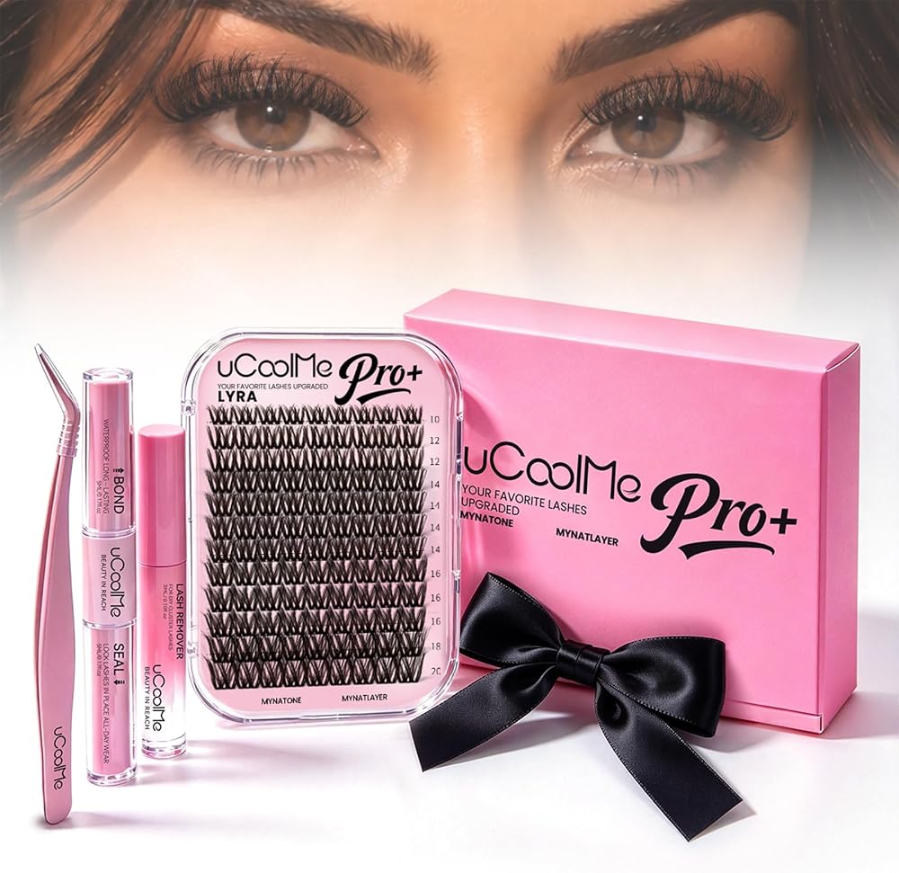 uCoolMe Pro+ Lyra Lash Clusters kit, 10-20mm Mynatone Black & Brown, D Curl Mynatlayer 3D Layered Wispy Volume, Natural to Full Styles, Upgraded Bond & Seal, Remover, 0.05mm Ultrathin WideSpan GiftSet — 사진 1