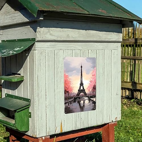 Miniatura 6 de Vintage Metal Tin Sign Funny Bar Sign Aluminum Bathroom Wall Sign Retro Porch Yard Sign Welcome Poster Oil Painting Paris Eiffel Tower Wall Art
