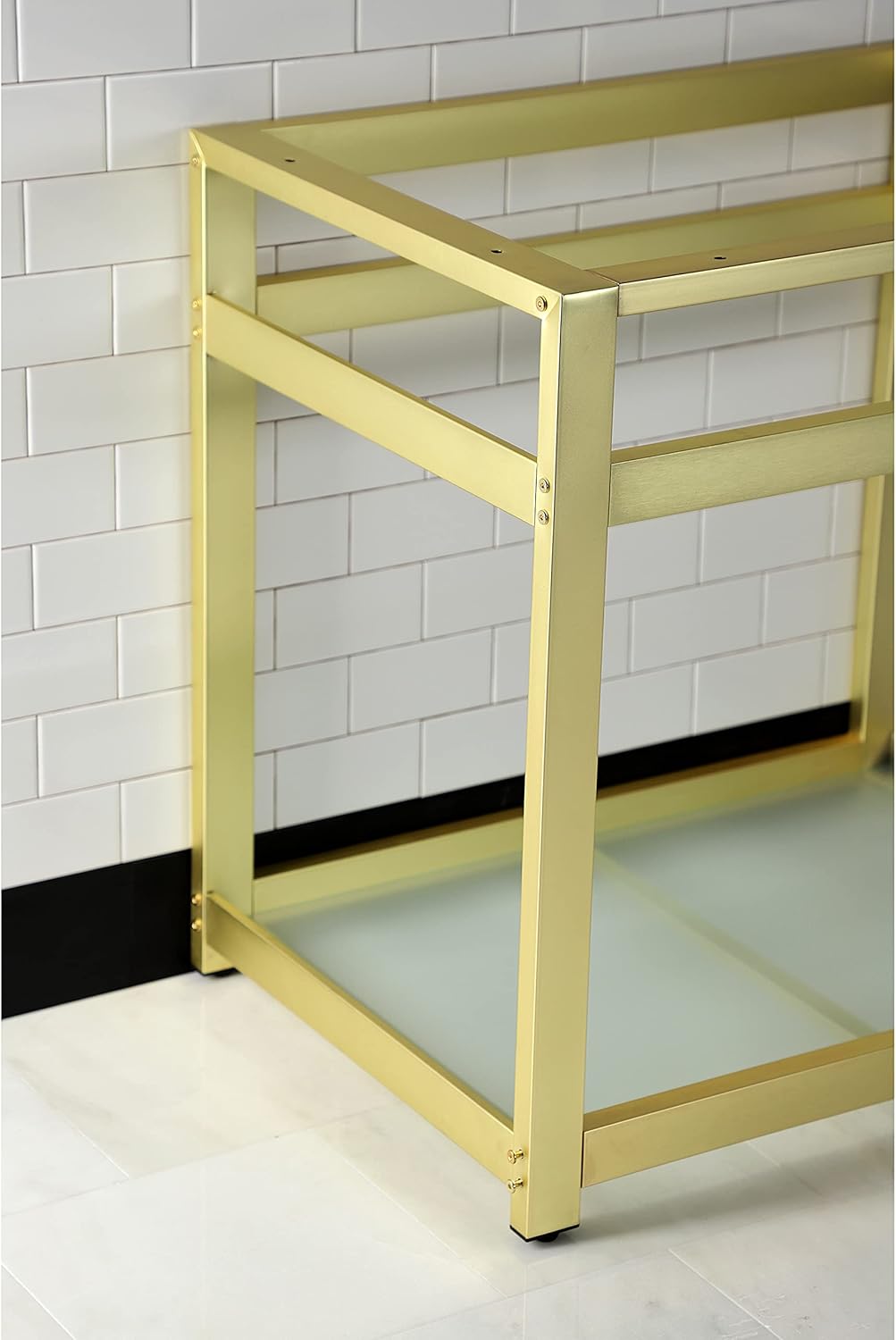 Kingston Brass VSP3122B7 Fauceture 31-Inch x 22-Inch Steel Console Sink Base with Glass Shelf, Brushed Brass