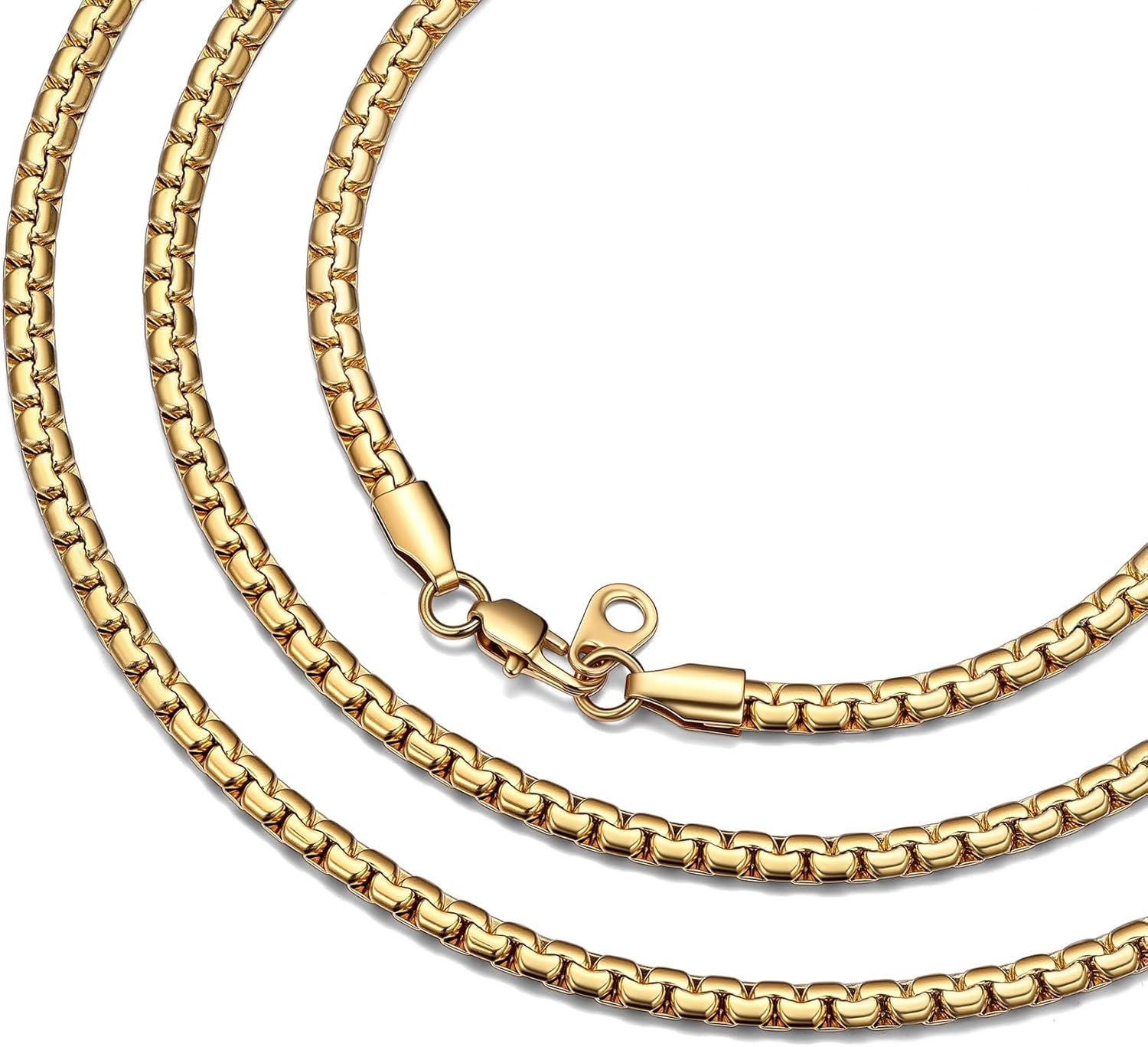 Bestyle 18K Gold Plated/Silver/Black Chain for Men, Hypoallergenic 2/4/6/8mm Stainless Steel Flat Link Chain Necklace for Men & Women Hip Hop Jewelry, 14-30"