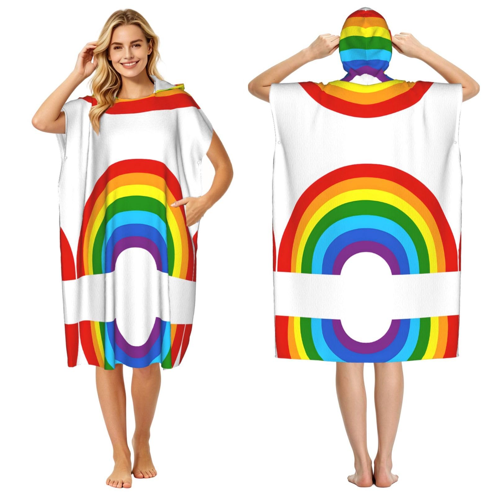 ESNAIUVCD Rainbow Print Print Changing Robe, Hooded Towel Poncho For Swimming Pool, Beach,Quick Dry & Light Weight Towelling Poncho For Adults Women Men
