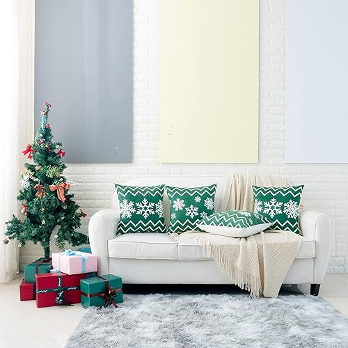 Miniatura 6 de HWY 50 Juego de 4 fundas de cojín cuadradas de 18 x 18 pulgadas para sofá, cama, sala de estar, suave, decorativo, navideño, bohemio, copos de