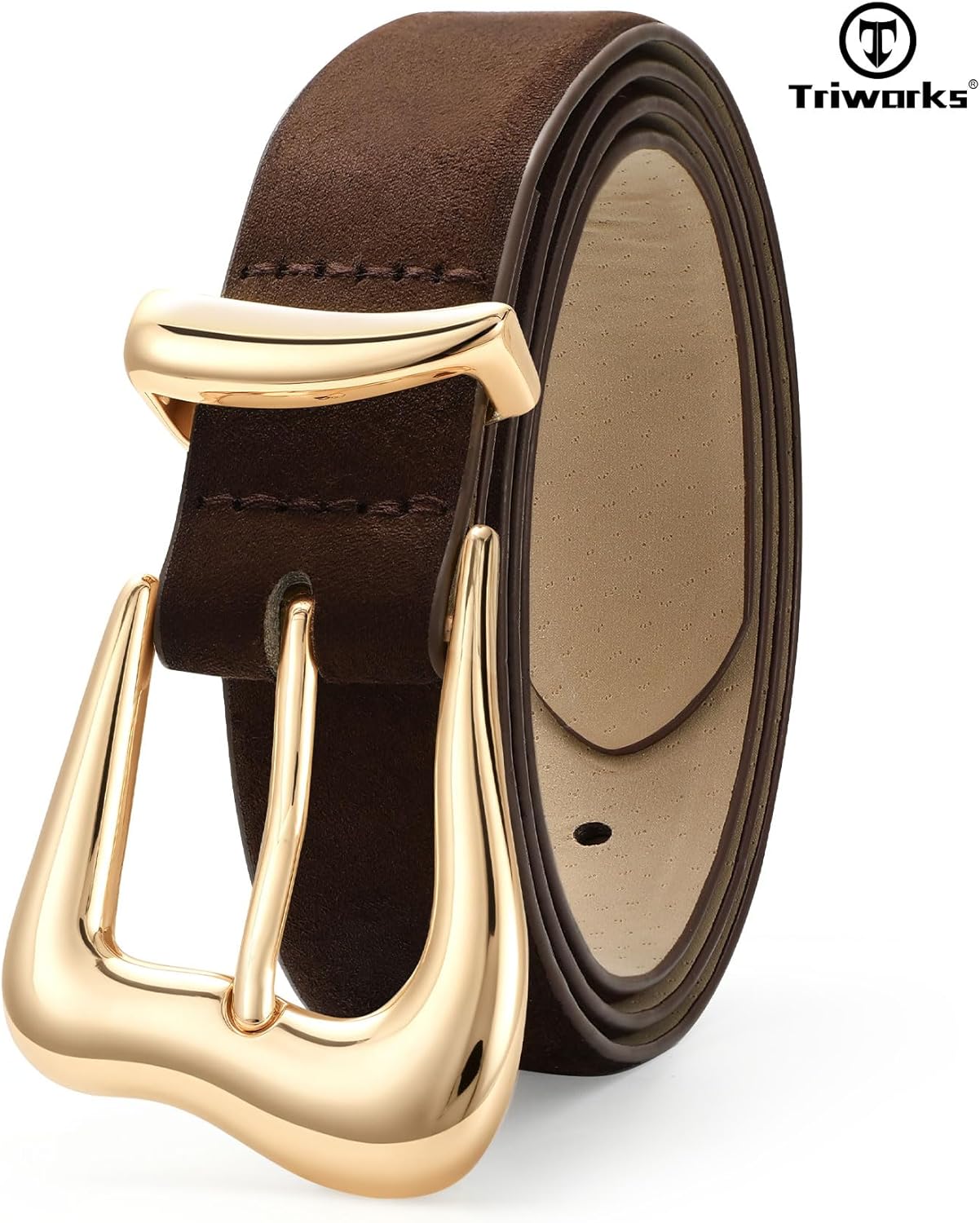 TRIWORKS Women Leather Belt with Gold Buckle Fashion Ladies Leather Waist Belt for Jeans Pants - Image 2