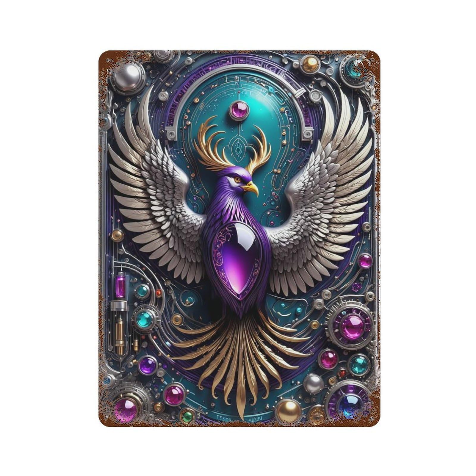 Future Steampunk Phoenix Rustic Tin Plaque 15.7"x11.8", Vintage Wall Decor for Garage, Pub Or Kitchen
