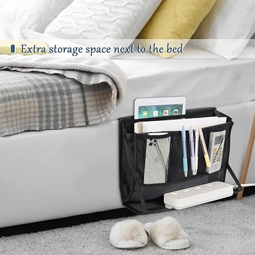 Miniatura 9 de Retyion Organizador de almacenamiento para mesita de noche, organizador de mesita de noche con soporte para tira de alimentación y 2 correas