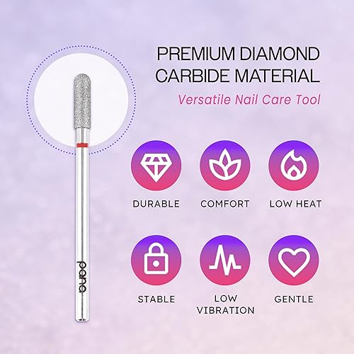 Miniatura 6 de PANA Broca de diamante para uñas de 332 pulgadas (grano fino)  Brocas profesionales para uñas de gel acrílico, manicura seca y pedicura con forma de