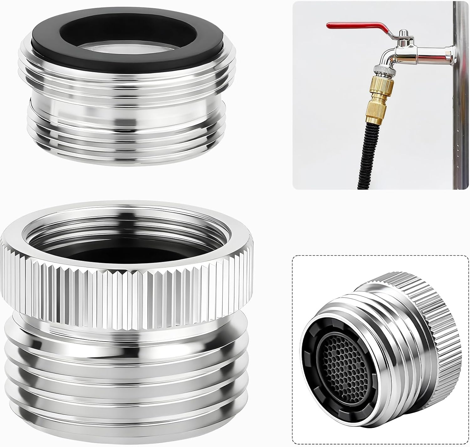 Faucet Adapter with Aerator, Sink to Garden Hose Adapter with 22mm/24mm Threads,Water Aerator for Kitchen & Bathroom Faucets, 3/4" GHT Garden Hose Thread Chrome Finished
