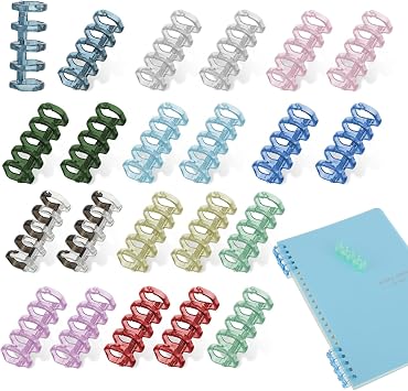 Andibro 24 Pcs 5 Ring Plastic Loose Leaf Binder Rings, Multi-Color Binding Spines Snap Split Binding Combs for Notebook Diary Scrapbook Photo Album