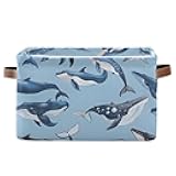 ALAZA Blue Different Whales Storage Basket Large Foldable Canvas Storage Bin with Handle Rectangular Decorative File Box Fabric Boxes for Shelf Closet, 1 Pack