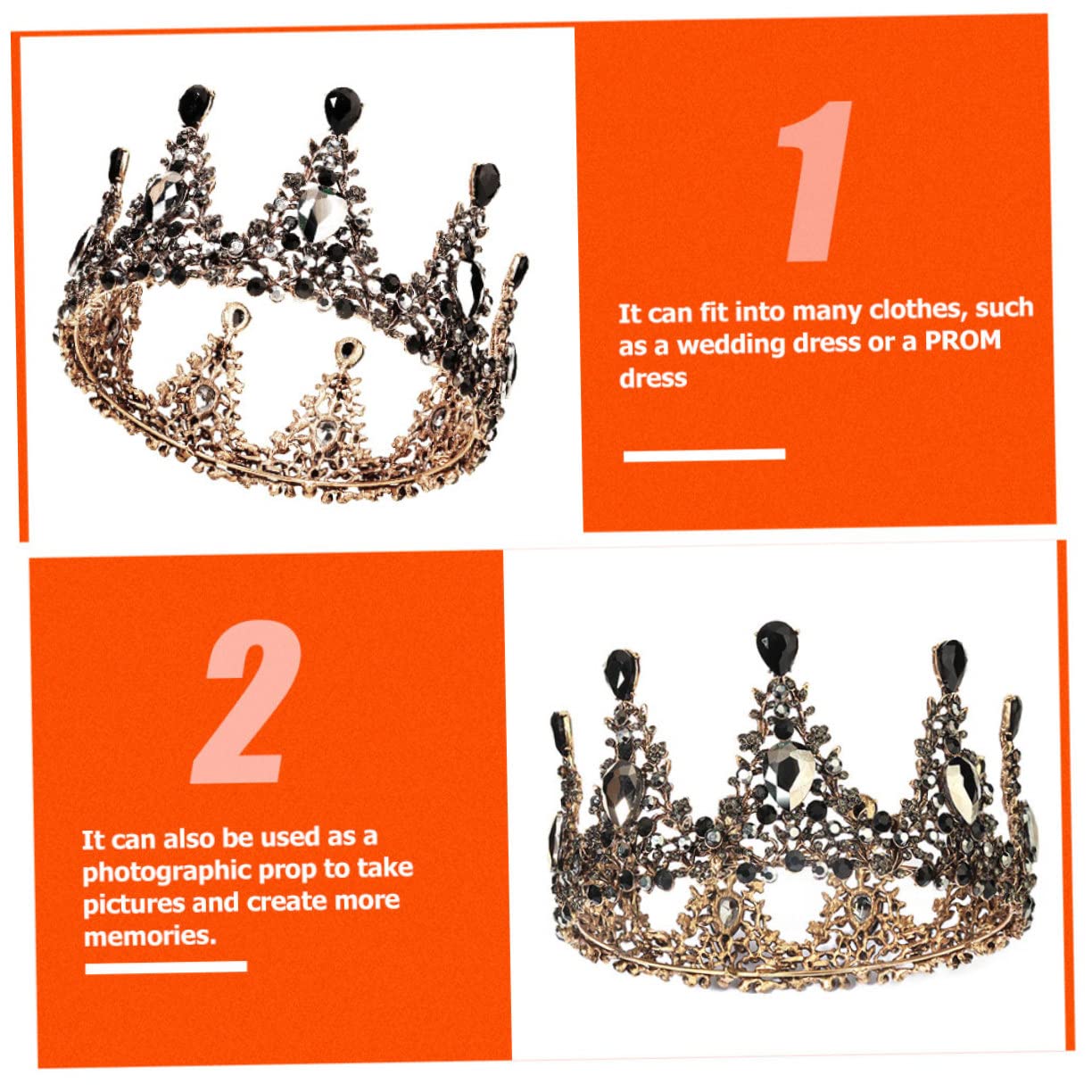 Retro Strass Tiara Kopfschmuck aus Legierung in Gold für Frauen | Brautkrone für Verlobung und Fototermin, Leicht Aufzusetzen und Abzunehmen, Fein Dekoriert
