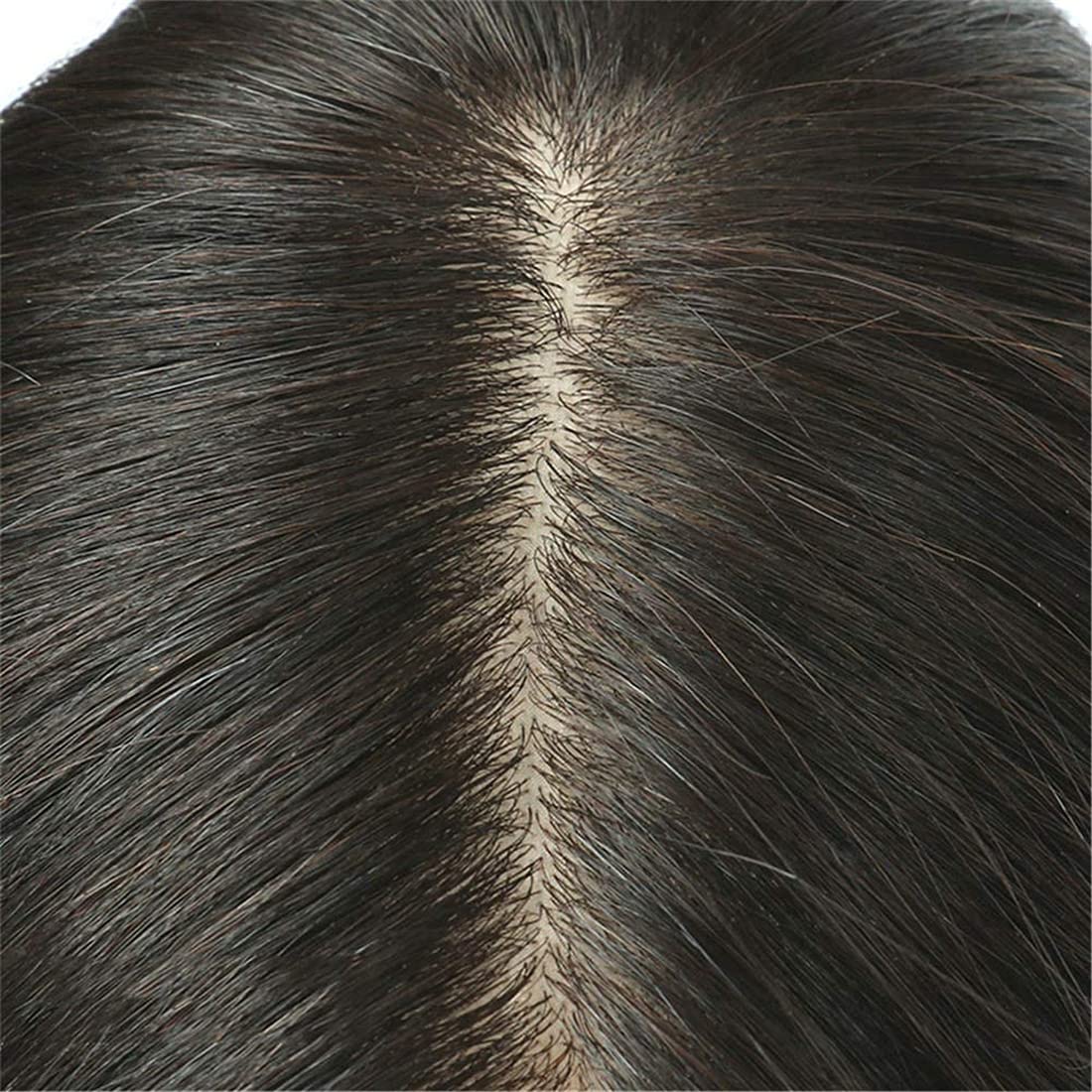 Human Hair Straight Crown Topper 12x14cm Silk Base Clip on Hairpiece Invisible Wiglet Toupee, 10 inches