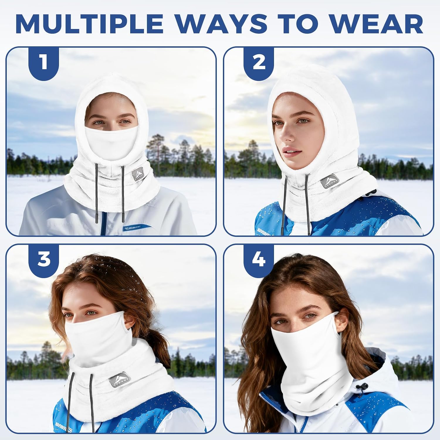 Balaclava Ski Mask for Men & Women - Windproof Thermal Fleece Face Mask with Neck Gaiter for Skiing, Snowboarding White