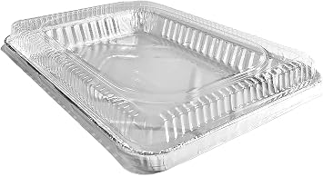 Handi-Foil of America 1/4-Size Quarter Sheet Cake Aluminum Foil Pan w/Clear Low Dome Lid pack of 50