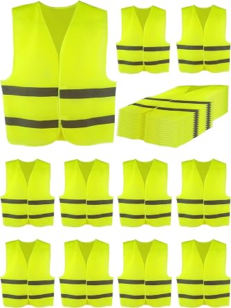 24 Pcs Adult Safety Vests Bulk High Visibility Reflective Vest Construction Vest Reflective Strip for Men Women