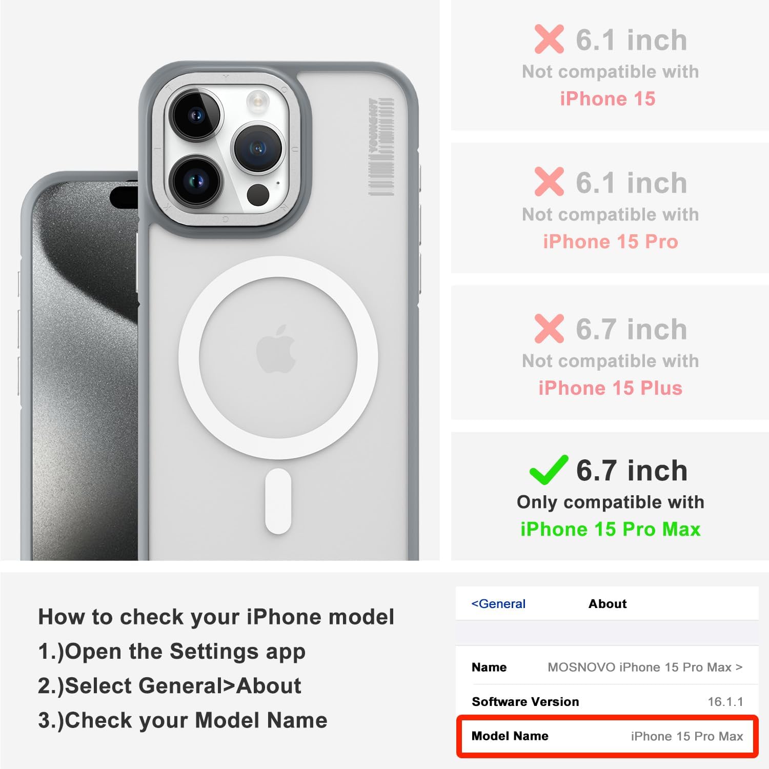YOUNGKIT for iPhone 15 Pro Max Case | Compatible with MagSafe | Miltary Shockproof Hard Shell Translucent Matte Cover & Soft Bumper Magnetic Phone Case for iPhone 15 Pro Max Titanium - Frosted Grey