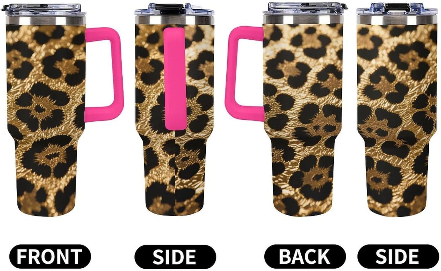 40 Oz Insulated Mug with Handle Lid And Straw Luxury Gold Foil Leopard Print Pattern Large Metal Sports Bottle Great for Gifts Parties Office Coffee