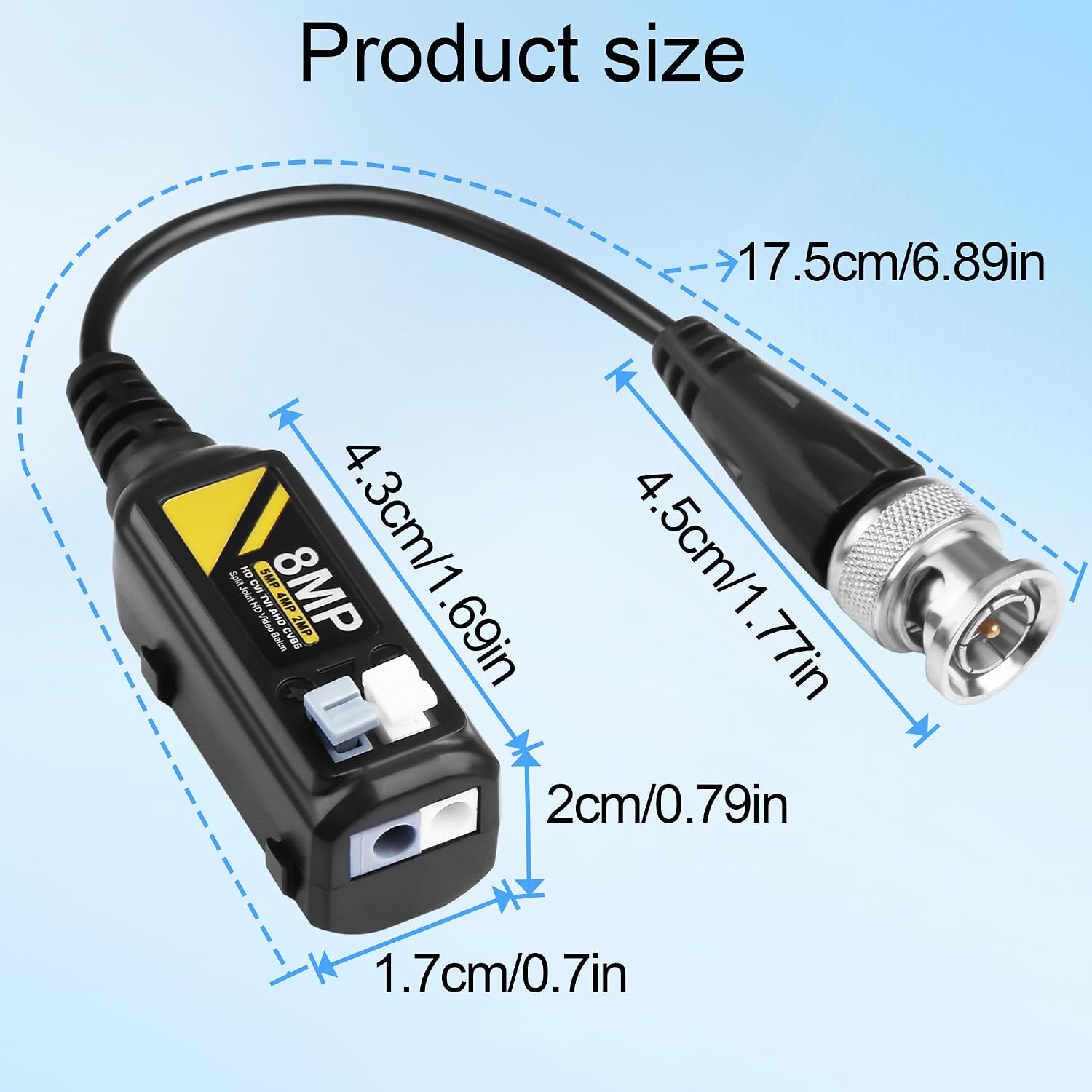 8MP HD Passive Video Balun Connectors AHD/CVI/TVI/CVBS Cameras for 1080P 3MP 4MP 5MP 8MP CCTV Security DVR Surveillance System 4 Pairs (Support AHD/CVI 400M/1312Ft,TVI/CVBS 300M/984Ft)