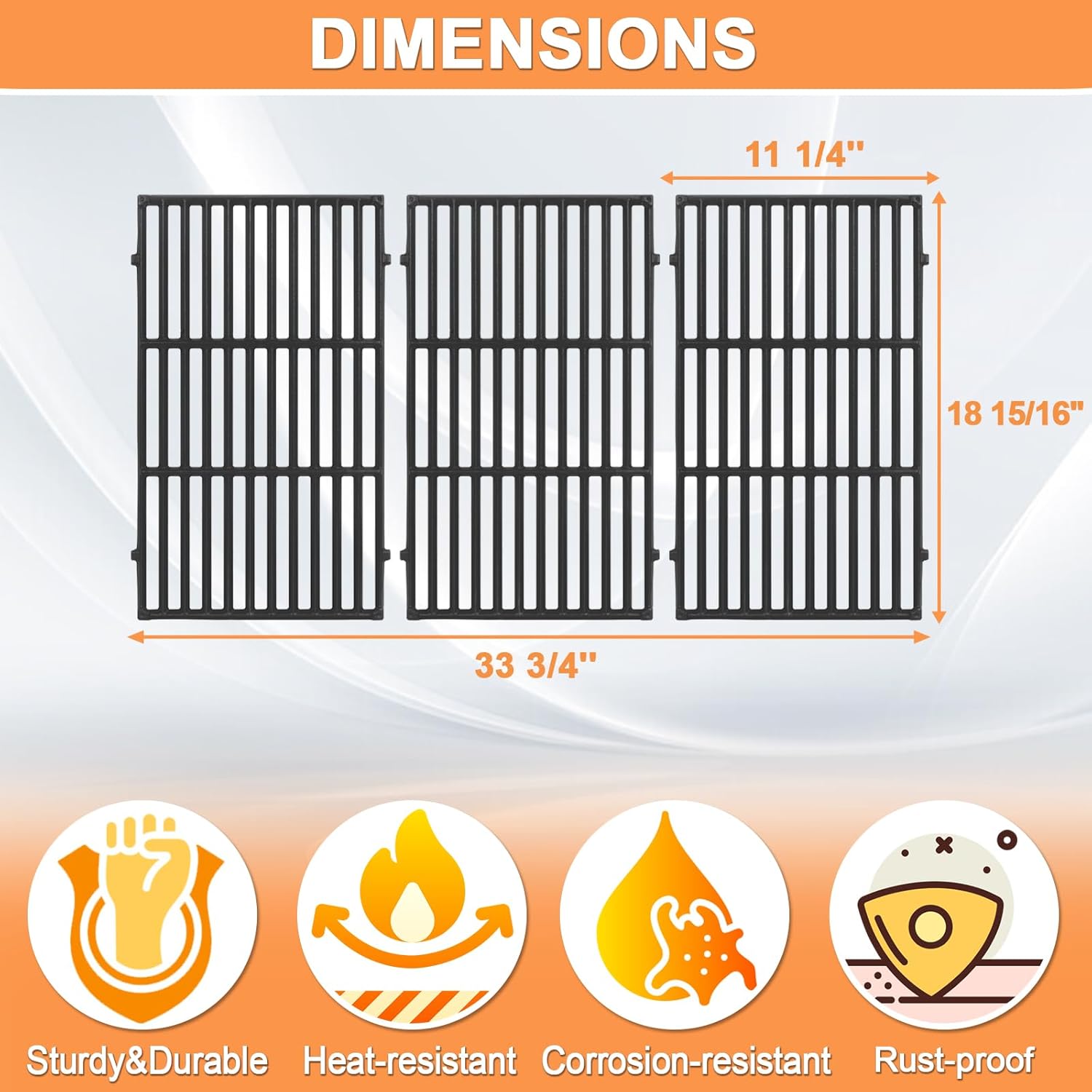 66097 Genesis II GS4 Grill Grates for Weber 4 Burner Genesis 2 GS4 Grill Parts Replacement Weber Genesis II/II LX 400 SER GBS II E410 E435 S435 Accessories 66089 Weber Genesis 400 (2022 YRS) Cast Iron