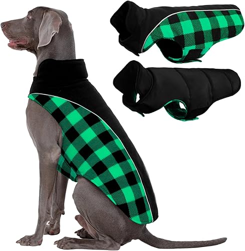 Miniatura 17 de Kuoser - Abrigo reversible para perros para climas fríos, abrigo de invierno impermeable reflejante para mascotas, abrigo para perros a cuadros