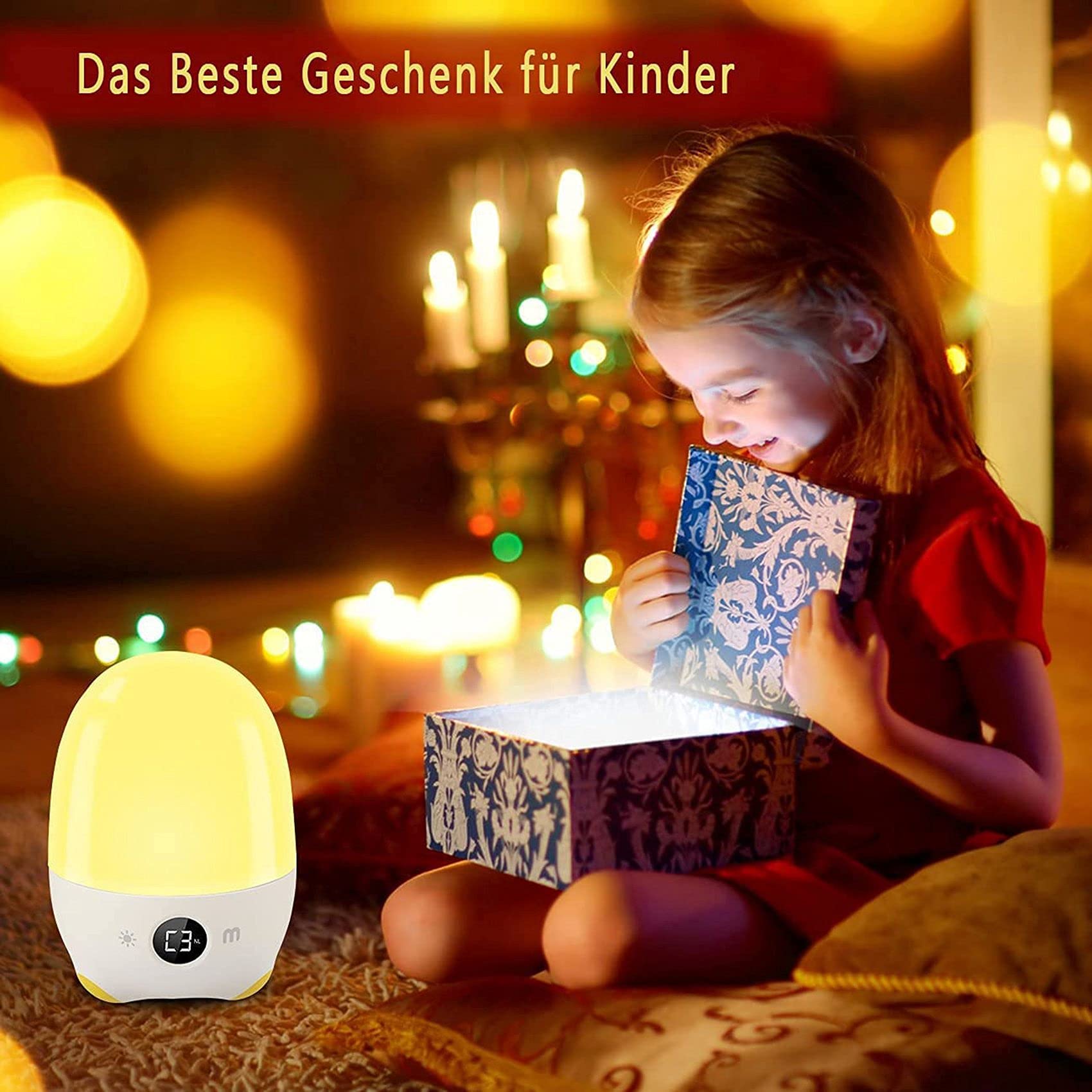 Veilleuse LED pour enfants, lampe de chevet avec réveil, minuteur, rechargeable par USB, lampe de table d'ambiance à intensité variable