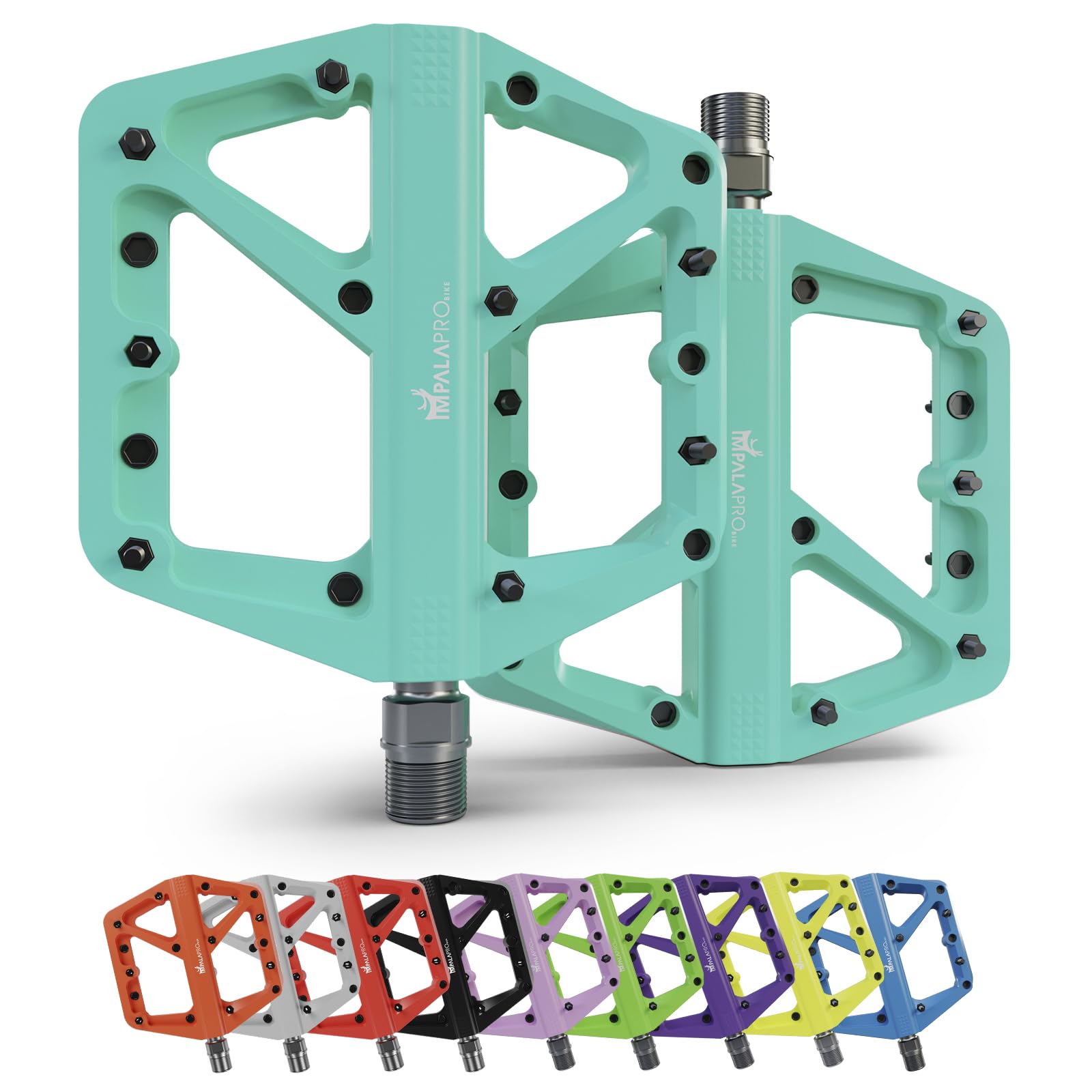 IMPALAPRO - Pedali MTB Flat In Nylon Asse 9/16" Universali Sealed Cuscinetto - Pedali Bici Antiscivolo - Pedali Bici Corsa - Pedali BMX - Pedali Bicicletta - Pedali Flat Mtb