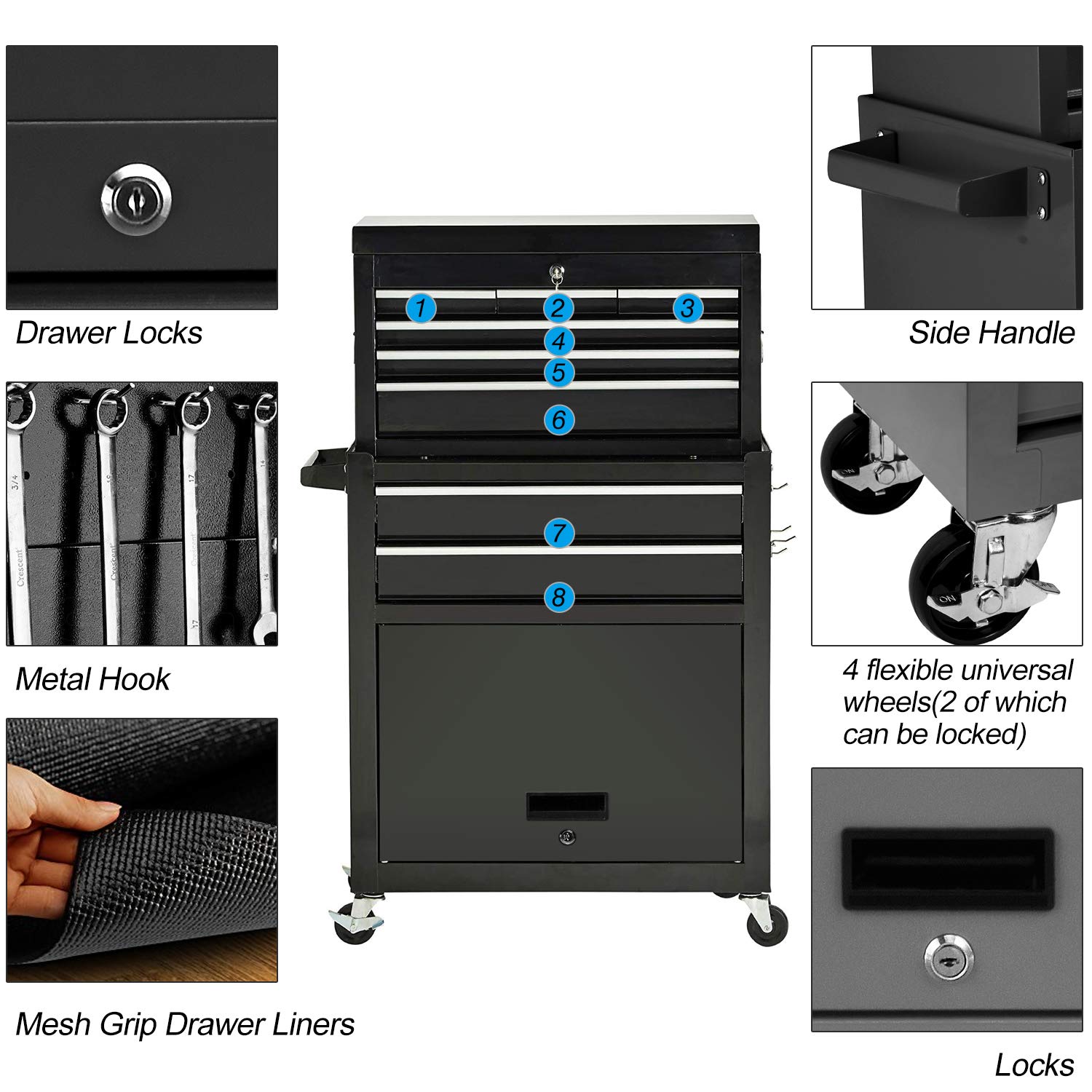8Drawer Tool chest Tool Box,Rolling Tool Box,Removable Tool Storage