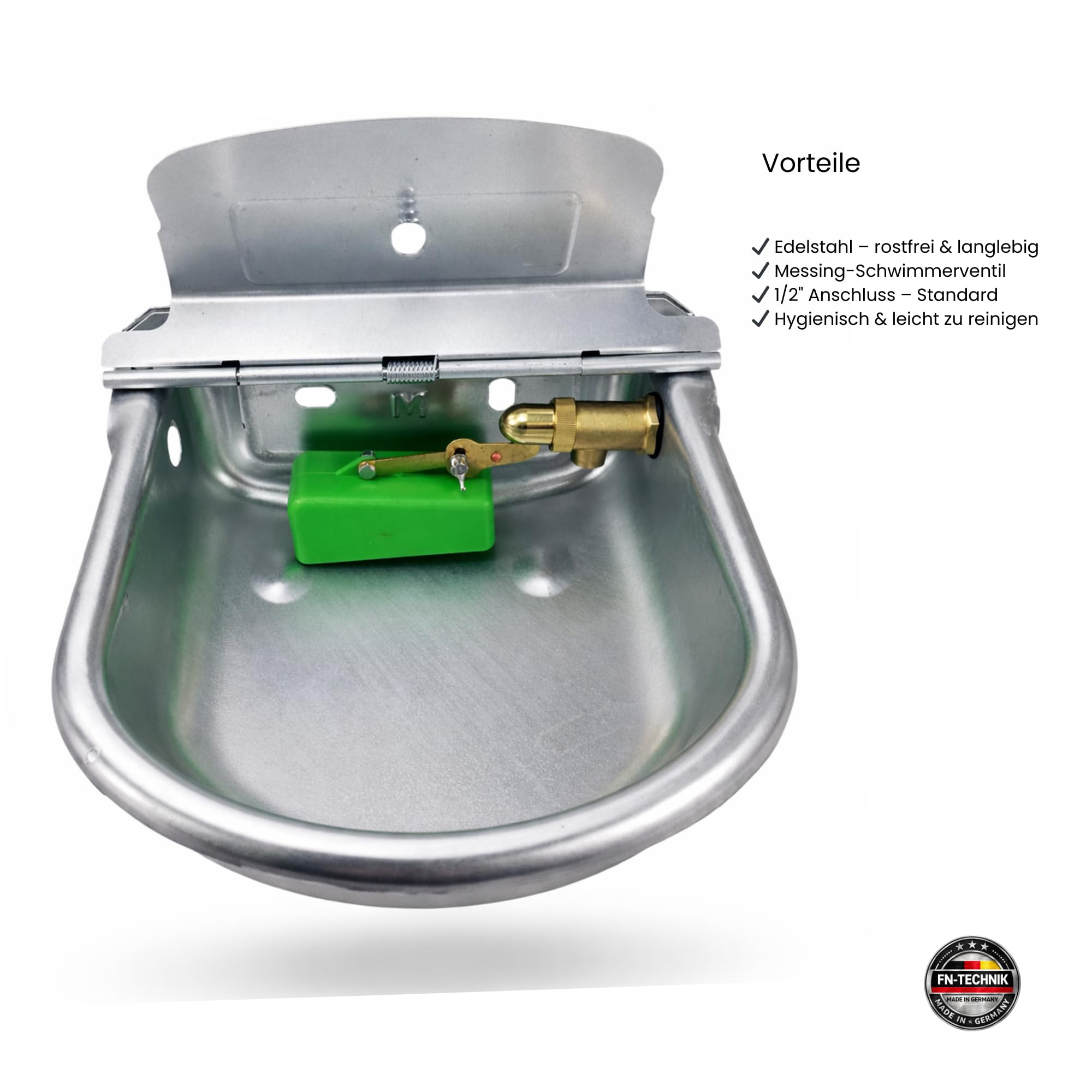 FN-Technik Bebedero flotante para caballos con juego de conexión para IBC Container INOX