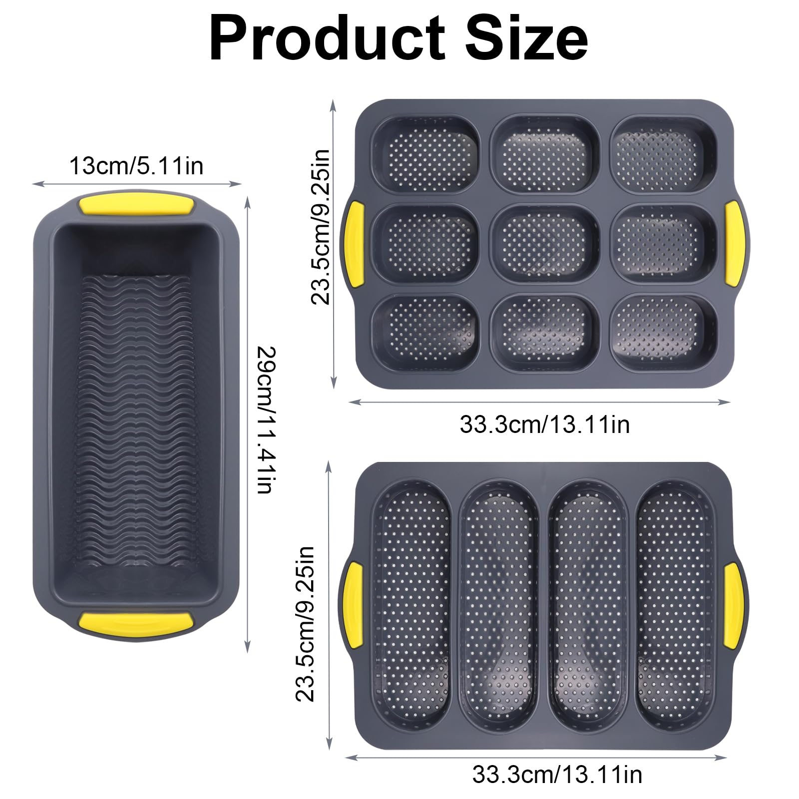 Baking Mould baguette baking Vassoio 3 Rolls Antiaderente Pane Stampi da forno baguette Vassoio Easy Clean Silicone Baking baguette Strumento di pane per la cottura (grigio, baguette)