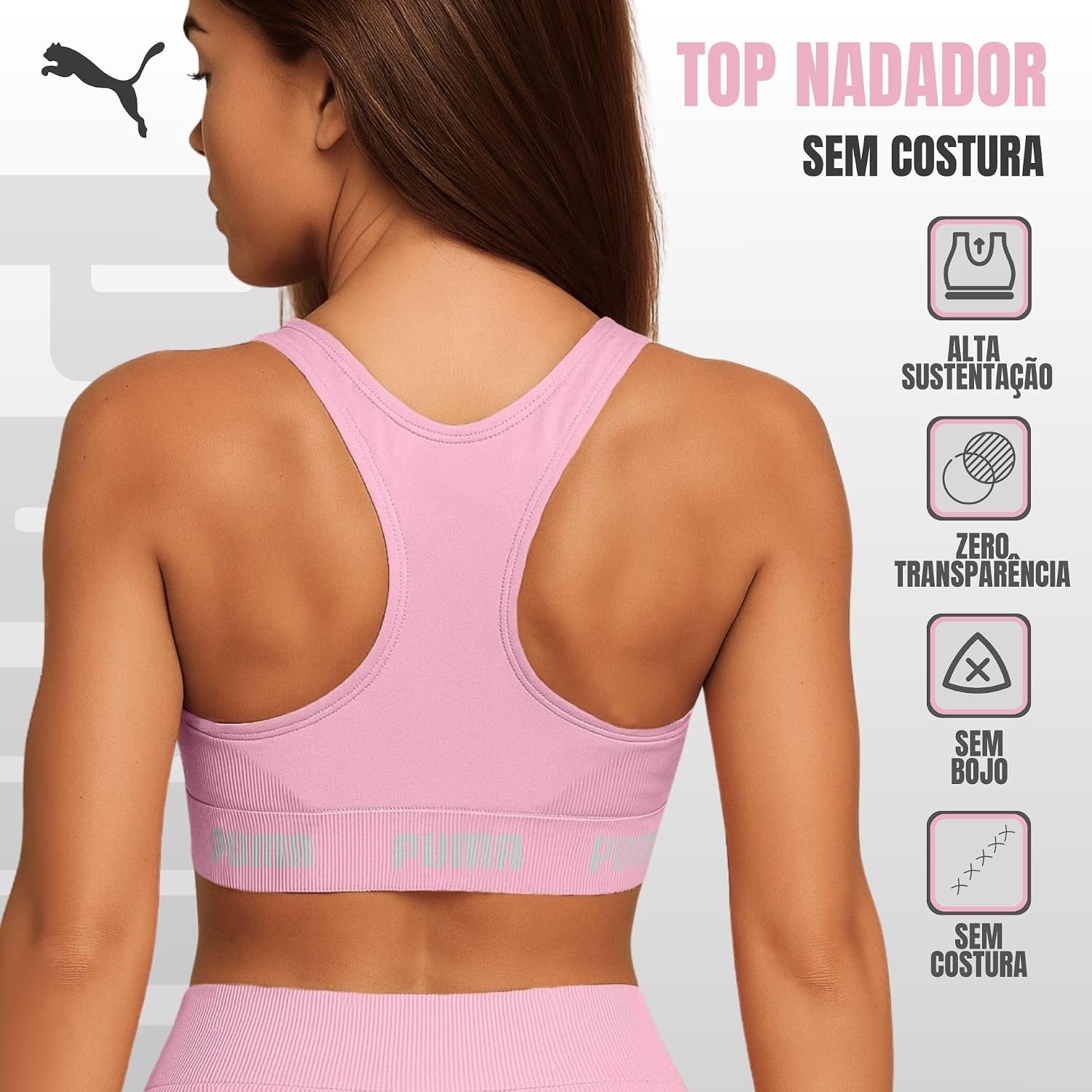 Top Academia Puma Alta Sustentação Sem Bojo Sem Costura Treino Fitness Esportivo Feminino Original. Top Academia Puma Alta Sustentação Sem Bojo Sem Costura Treino Fitness Esportivo Feminino Original.