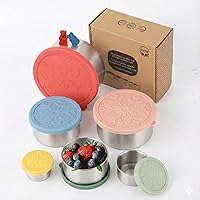 Vista 9 de 12 piezas – 6 recipientes de acero inoxidable + 6 tapas de silicona Contenedor de aperitivos de acero inoxidable 304 Recipientes anidables