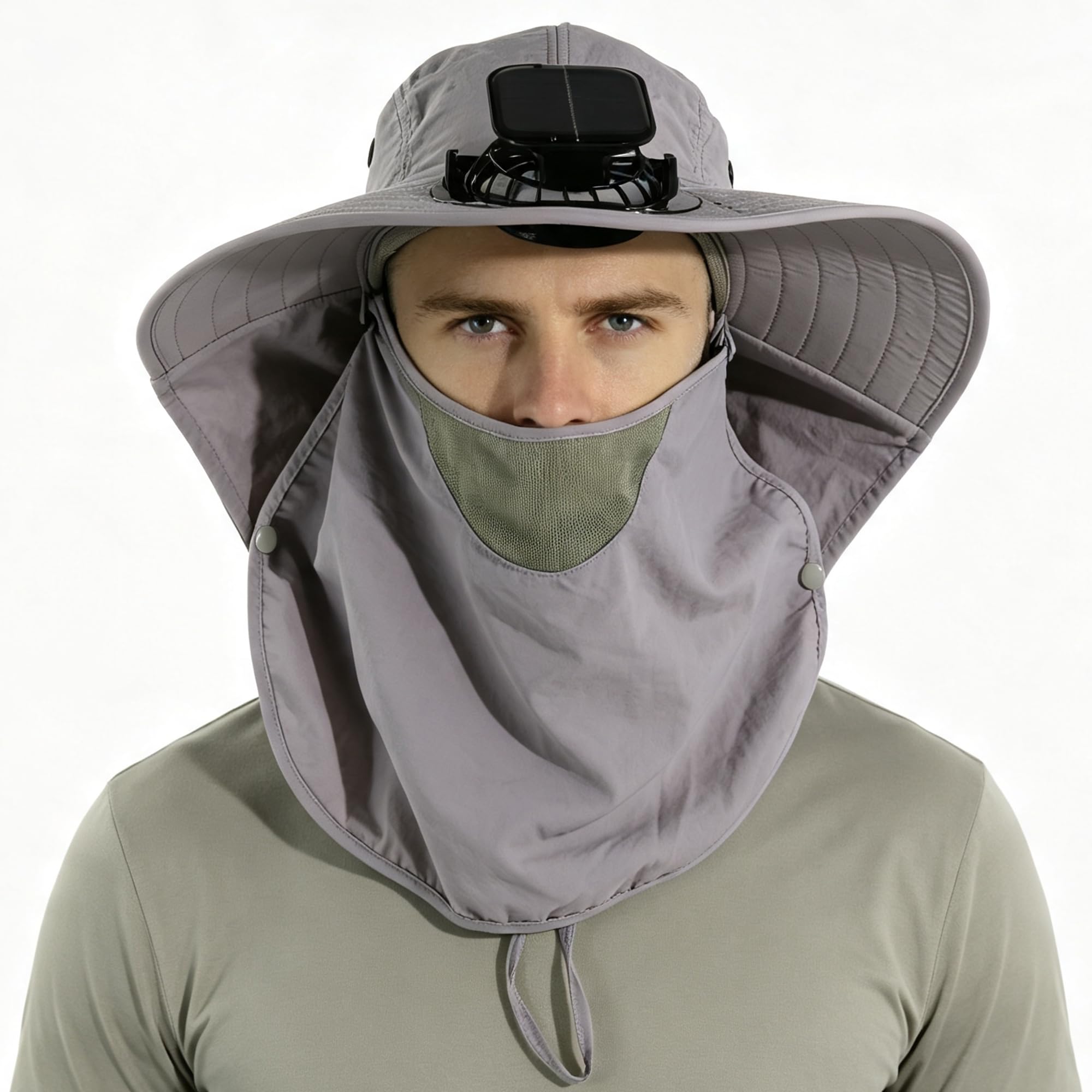 Outdoor Sun Hat Detachable Neck Face Flap UPF 50+UV Protection Visor Fishing Hats with Neck Flap for Men & Women One Size Light Gray2