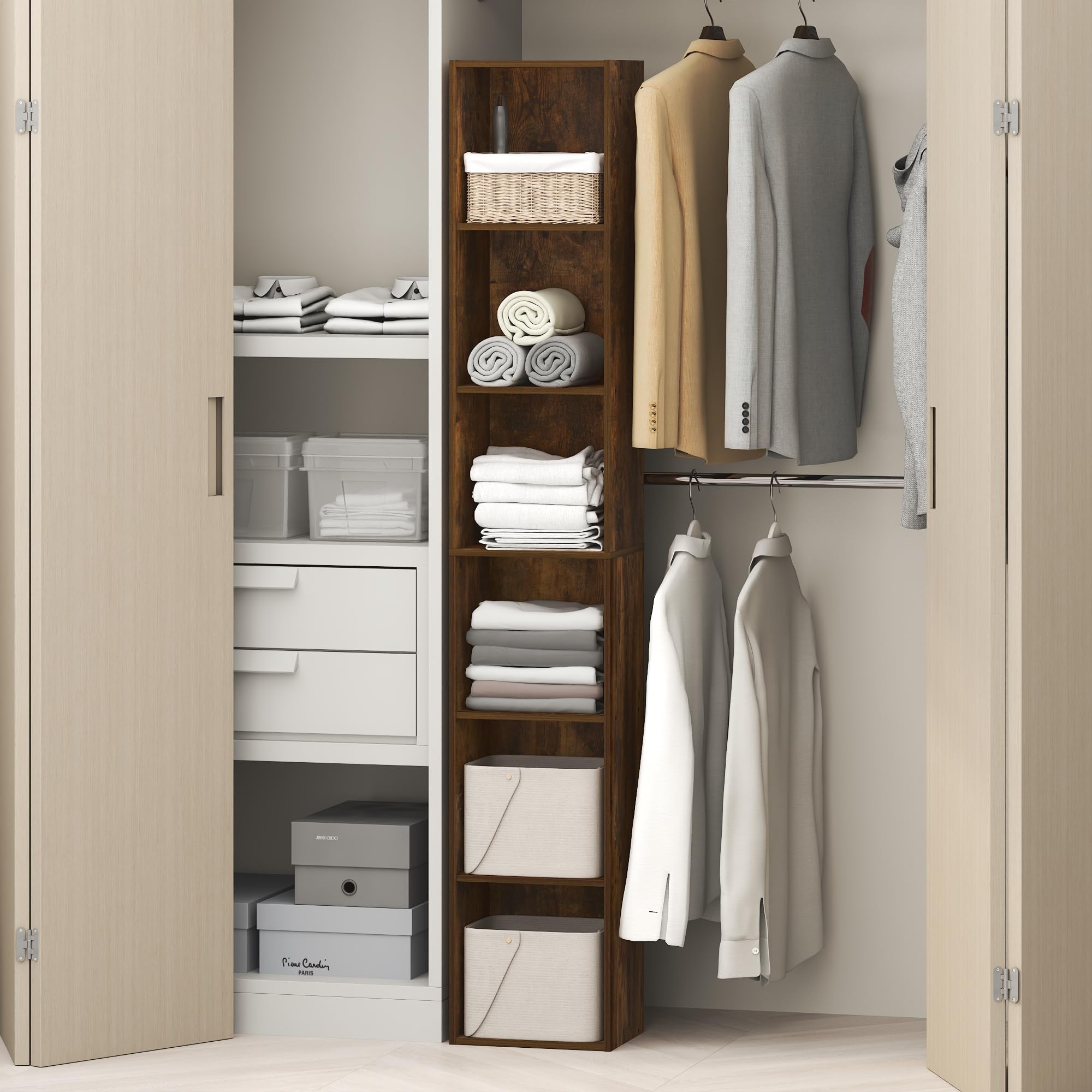 Furinno Cubicle 6-Tier Closet Organizers and Storage, Closet Organizer, Open Shelf Closet Storage, 21.1" W, for Wardrobe, Bedroom, Living Room, Amber Pine