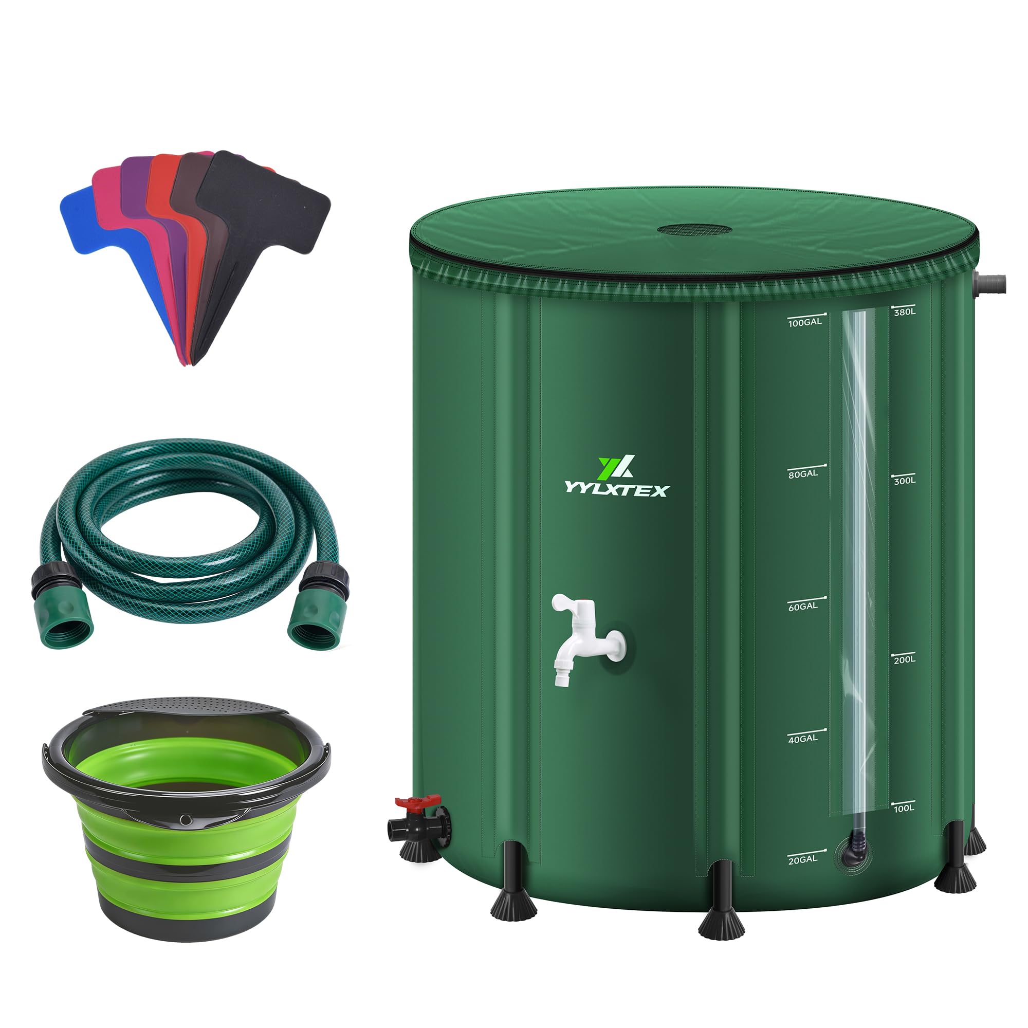 Photo 1 of 100 Gallon/380L Collapsible RainWater Collection Barrel,Water Tank&Reinforced with 2mm Frame Portable Rain Catcher,Includes Quick-Connect Tap&Sprinkler,Heavy Duty 0.6mm PVC for Long-Lasting Use,Green