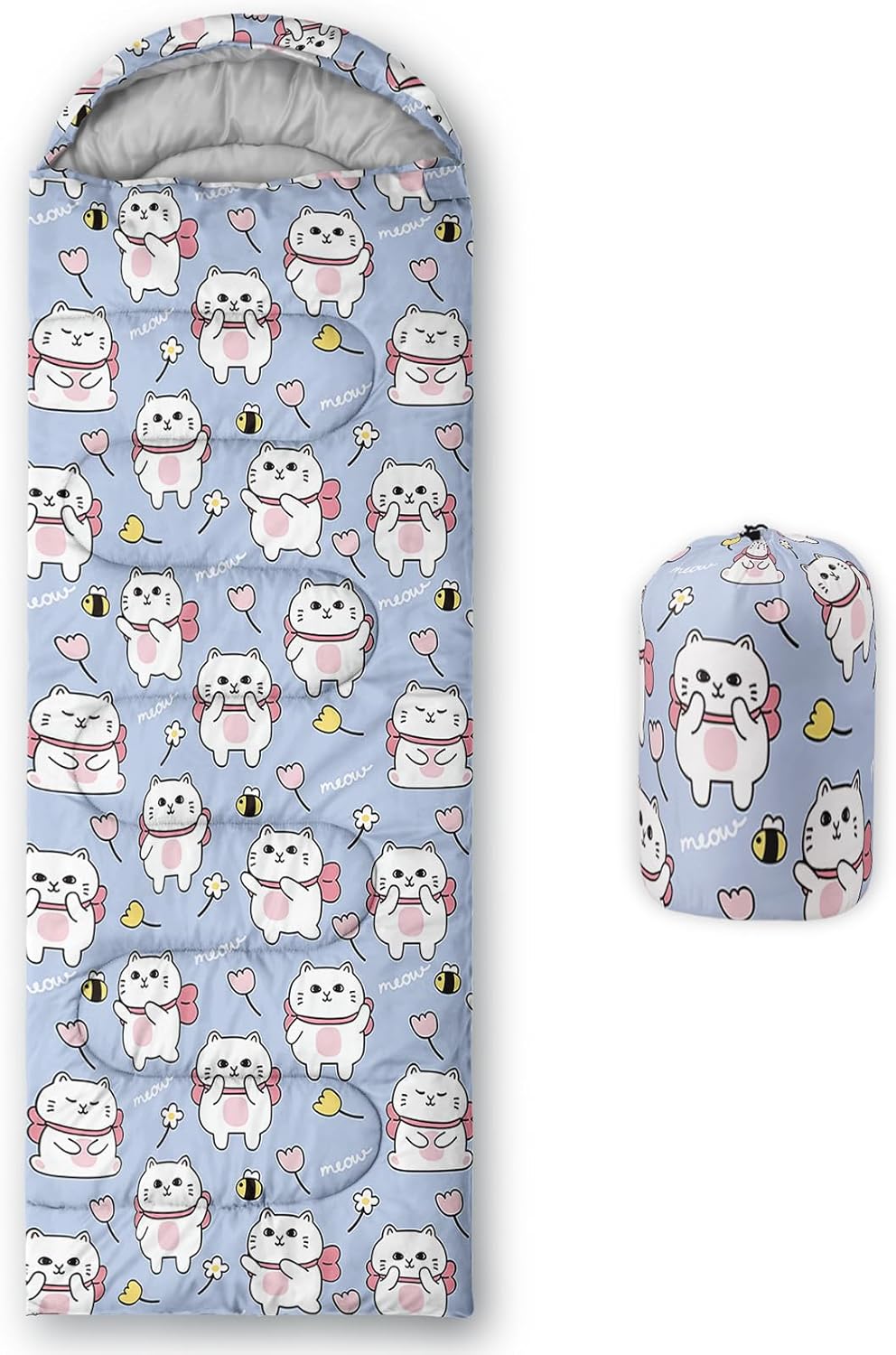 Camping Sleeping Bags,3 Season Warm & Cool Weather,Lightweight,Waterproof Sleeping Bags for Adults & Kids,Traveling,and Outdoors,Camping Gear Equipment Cute Angel Cat 10 Standard