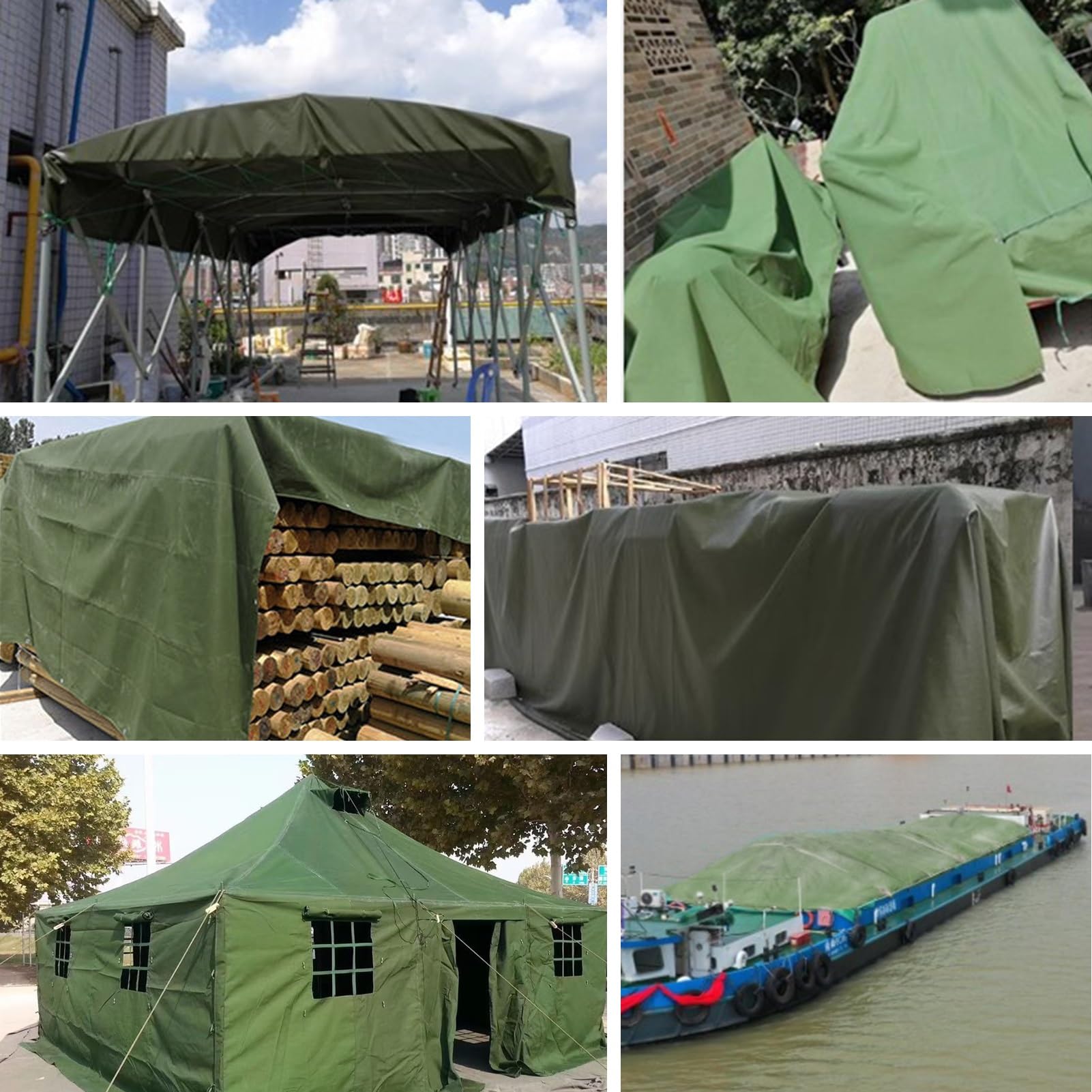 Telone multiuso in tela verde, da 1 x 1 m a 5 x 5 m, resistente, impermeabile, con occhielli per la protezione del tetto, per campeggio, escursioni e rifugi (4 x 7 m)