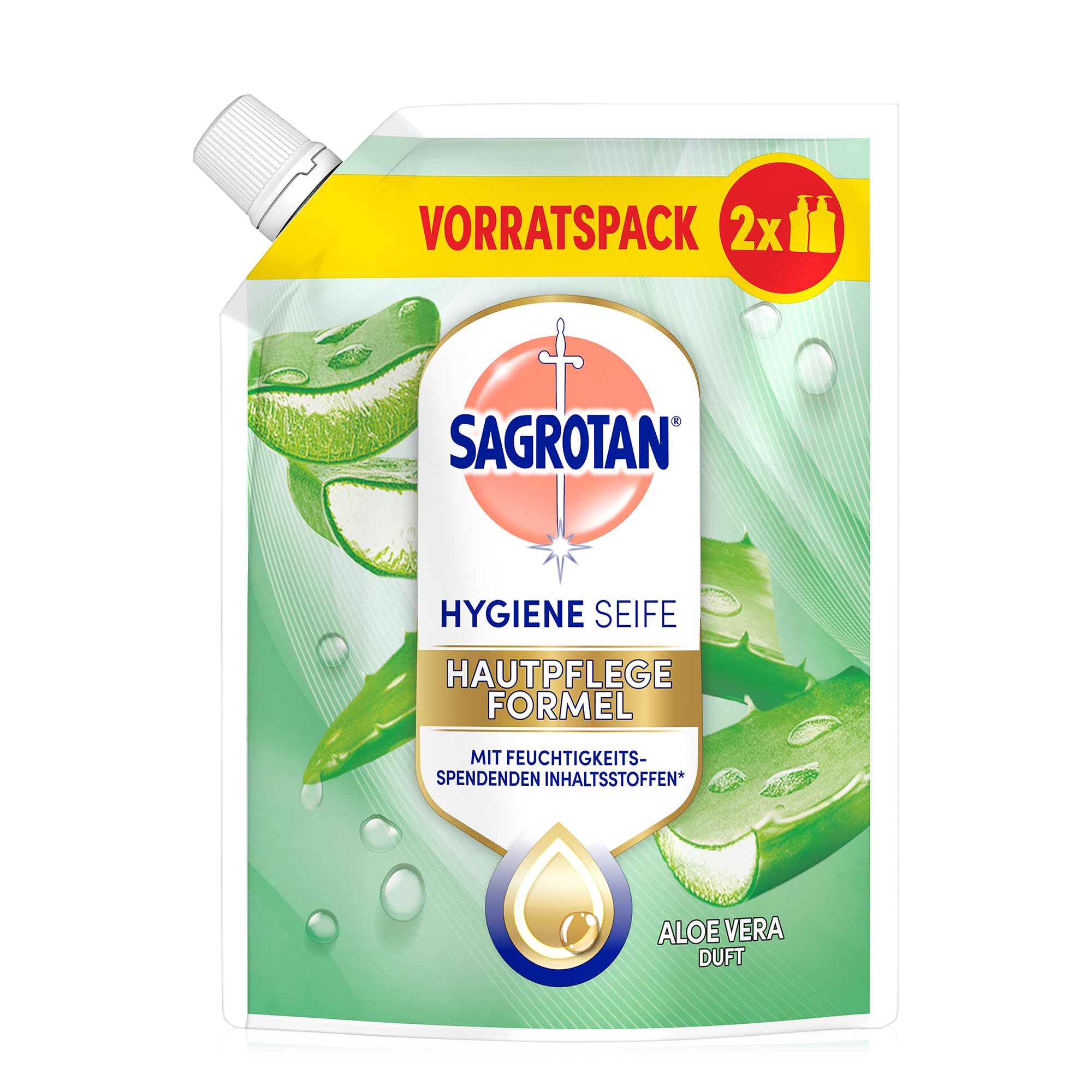 Sagrotan Handseife Nachfüller Aloe Vera – Feuchtigkeitsspendend und stark gegen Bakterien – 6 x 500 ml Handseife