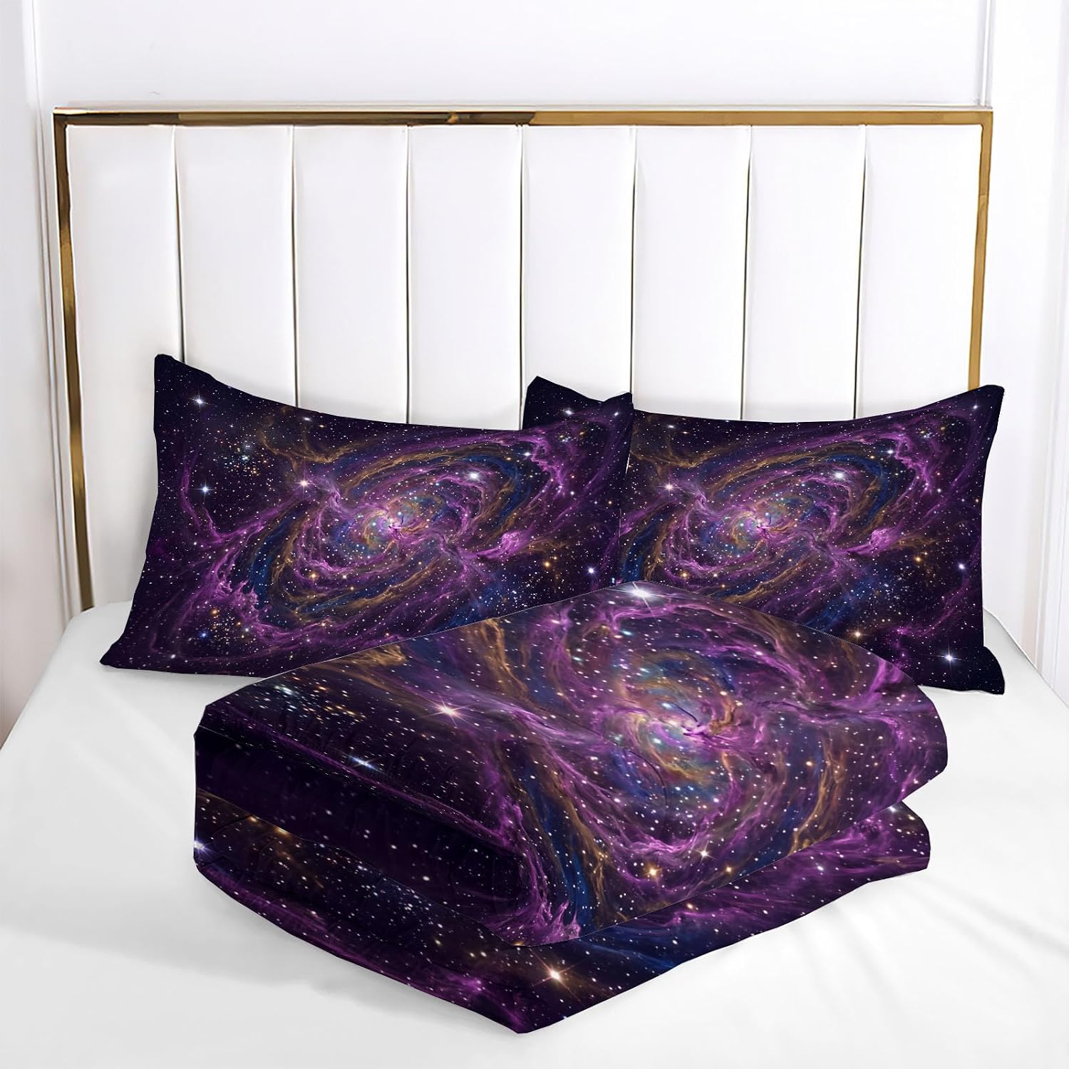 Fantasy Space Comforter Set Full Size, Universe and Milky Way Bedding Set for Girls Boys, Dark Purple Quilt Bed 79"X90" Bedding Comforter Sets with 2 Pillowcase Room Decor